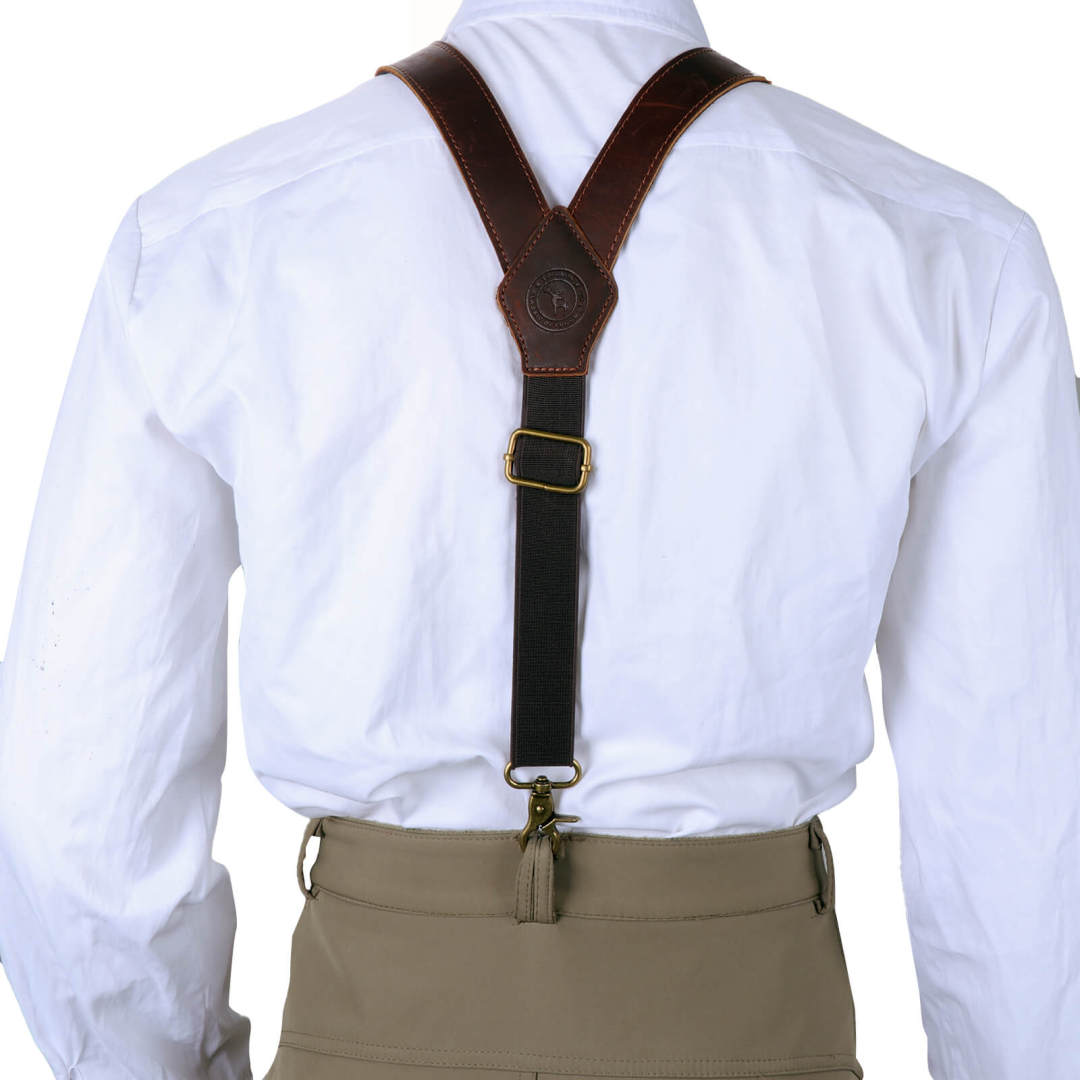 Tourbon Leather Men's Suspenders Heavy Duty Adjustable Straps