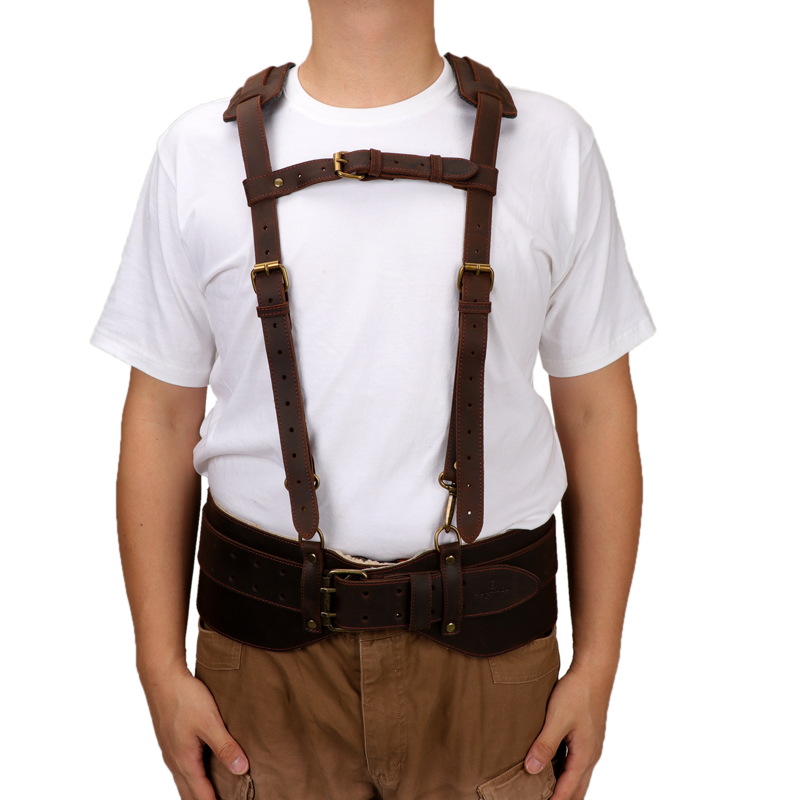 Tourbon Leather Logging Belt Kit Tool Belts for Tree Cutting Electricians Construction Workers