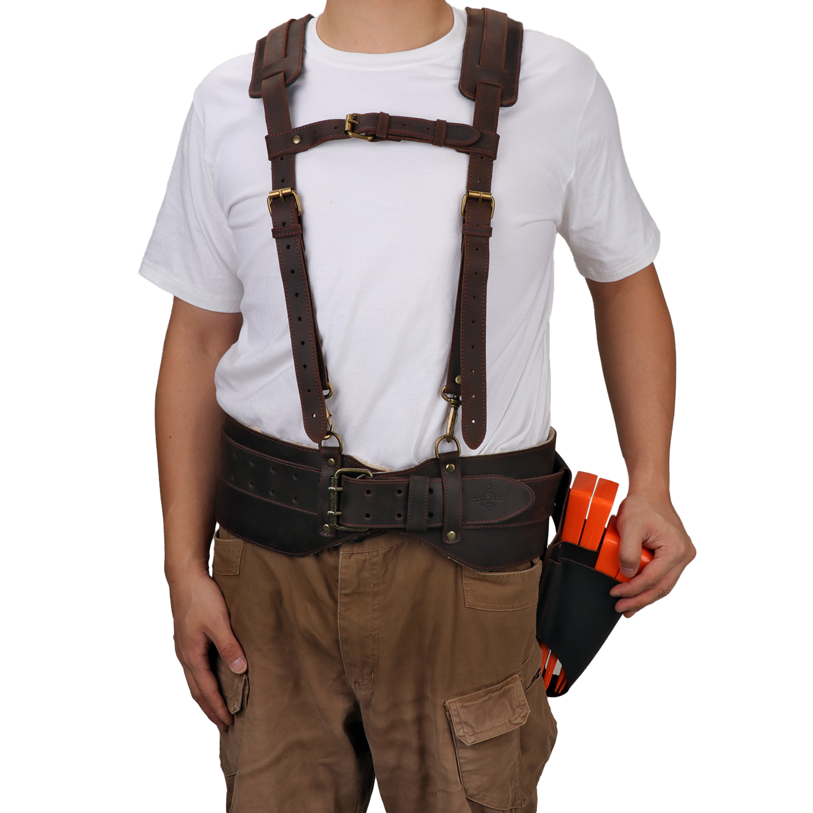 Tourbon Leather Logging Belt Kit Tool Belts for Tree Cutting Electricians Construction Workers