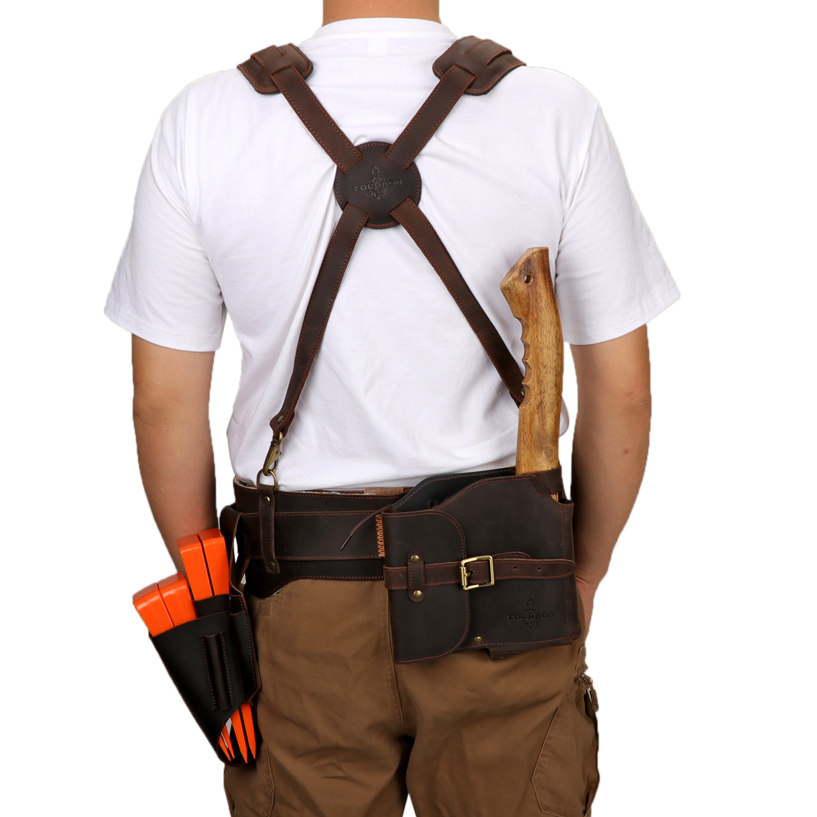 Tourbon Leather Logging Belt Kit Tool Belts for Tree Cutting Electricians Construction Workers