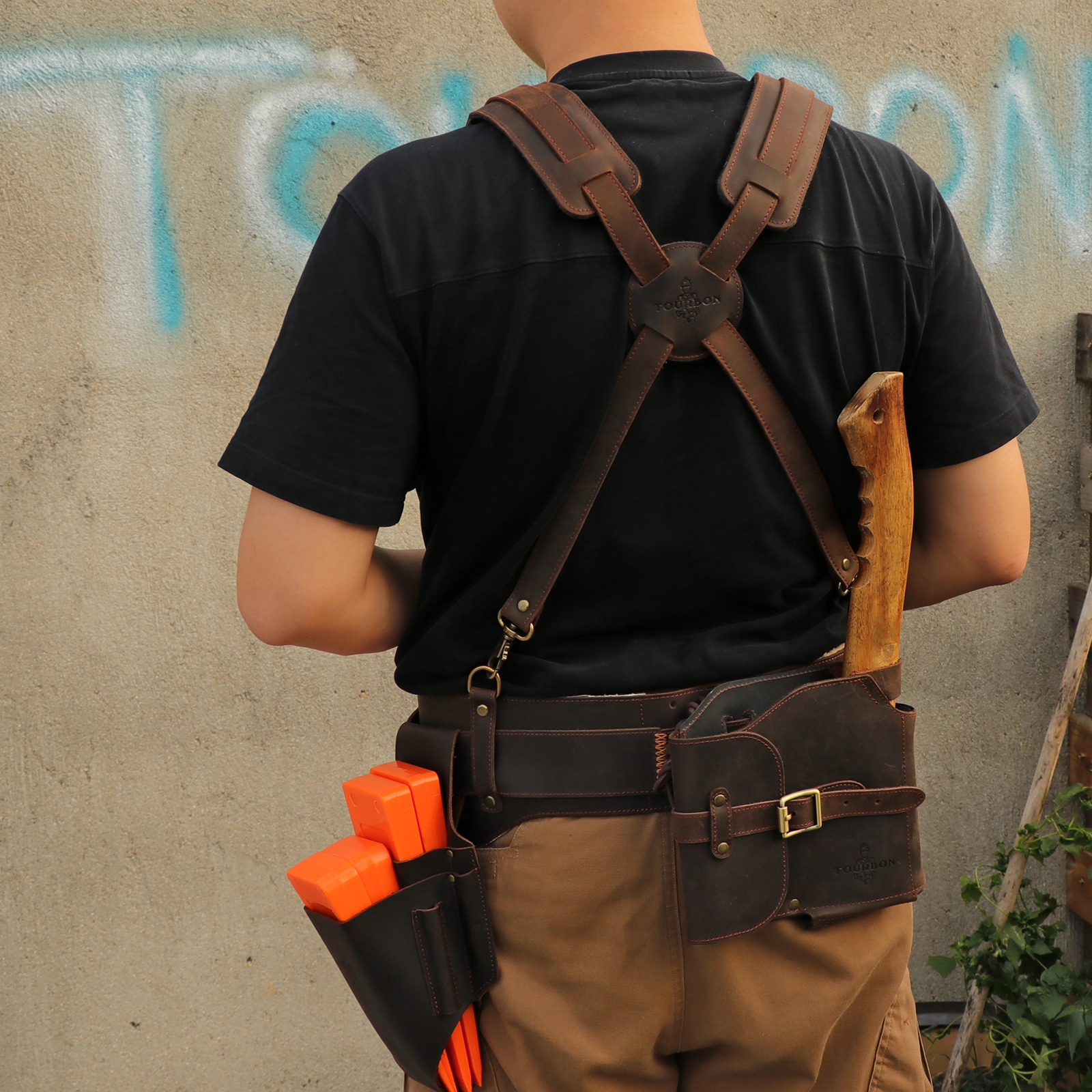 Tourbon Leather Logging Belt Kit Tool Belts for Tree Cutting Electricians Construction Workers