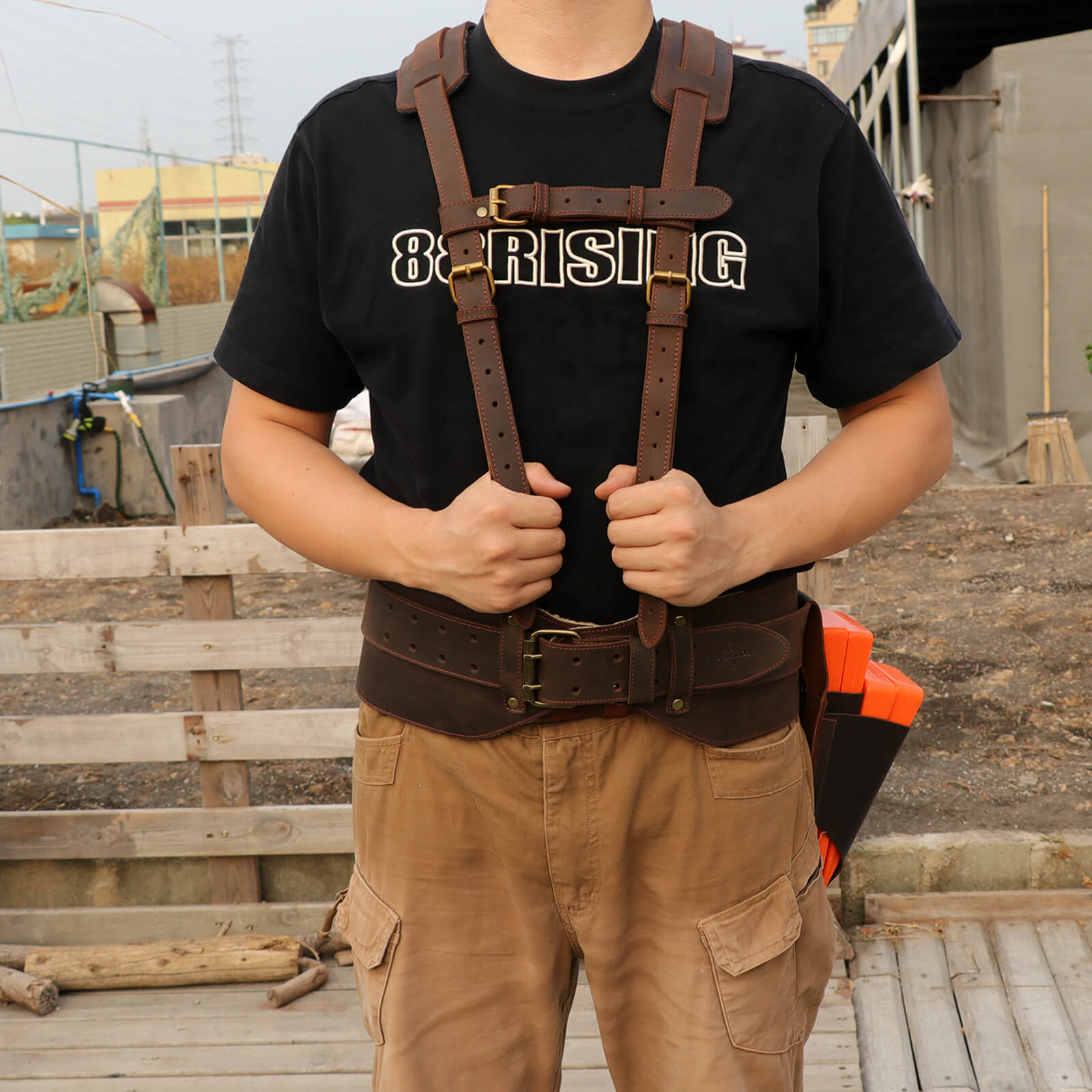 Tourbon Leather Logging Belt Kit Tool Belts for Tree Cutting Electricians Construction Workers