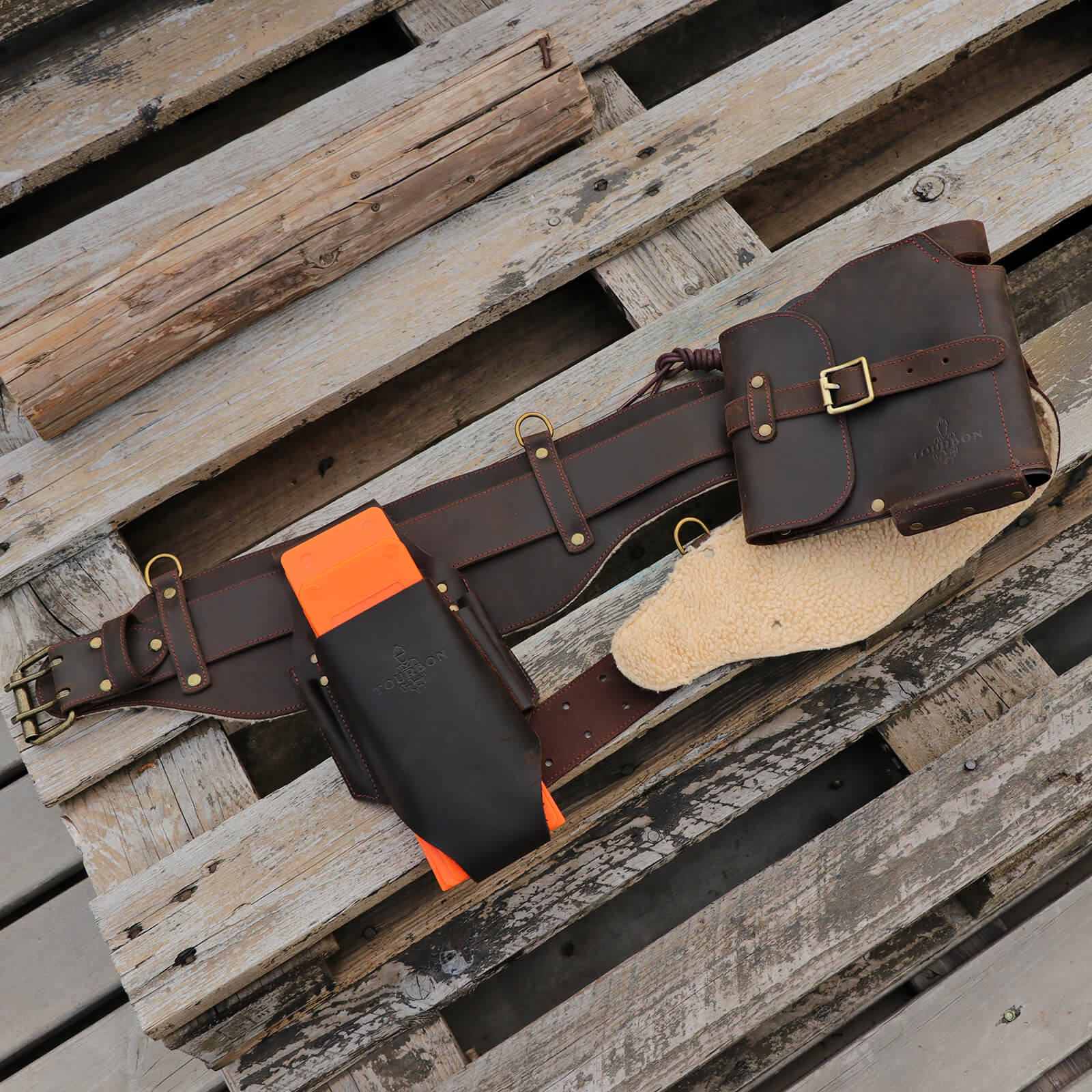 Tourbon Leather Logging Belt Kit Tool Belts for Tree Cutting Electricians Construction Workers