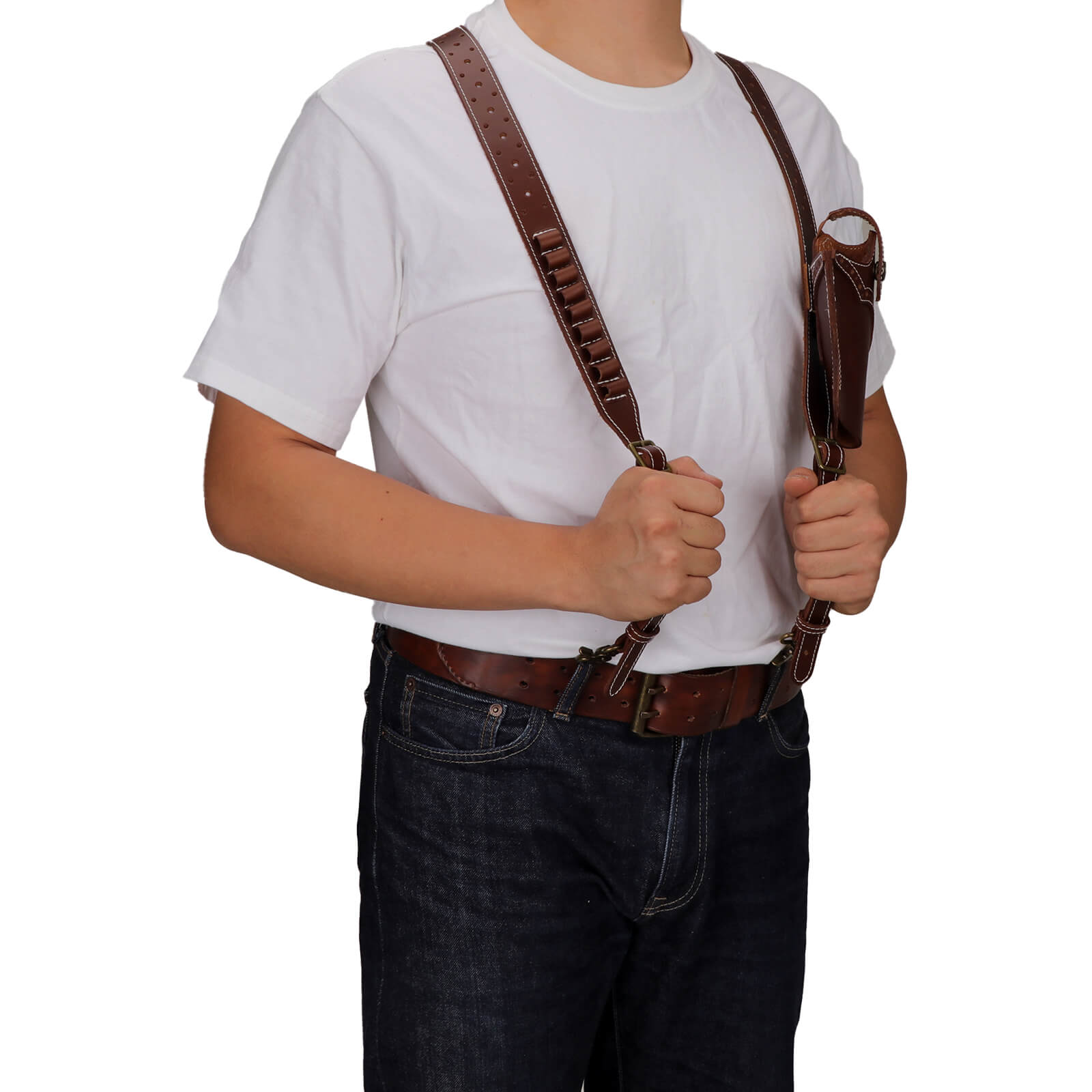 TOURBON Hunting Suspenders with Leather Holster for Men Women