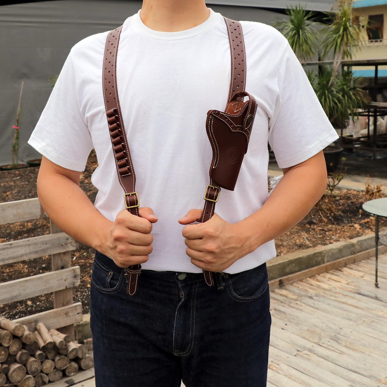 TOURBON Hunting Suspenders with Leather Holster for Men Women