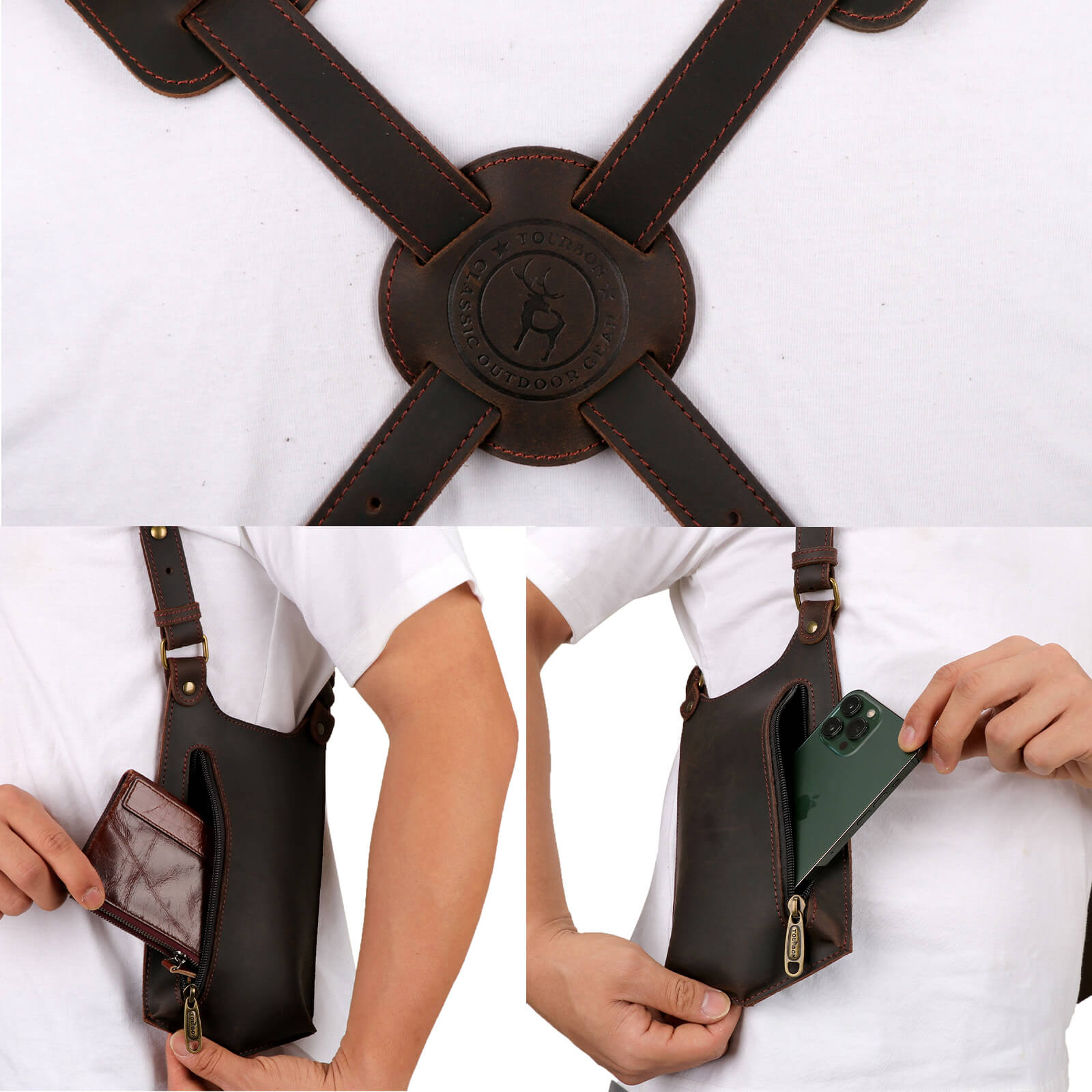 Tourbon Leather Shoulder Holster Phone Holder Anti-Theft Bag