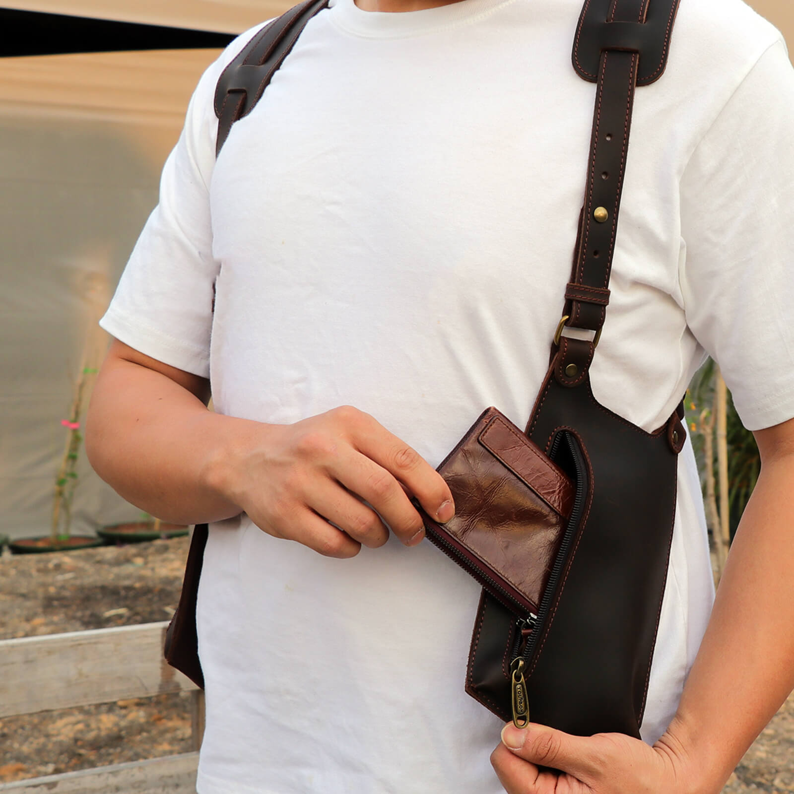 Tourbon Leather Shoulder Holster Phone Holder Anti-Theft Bag