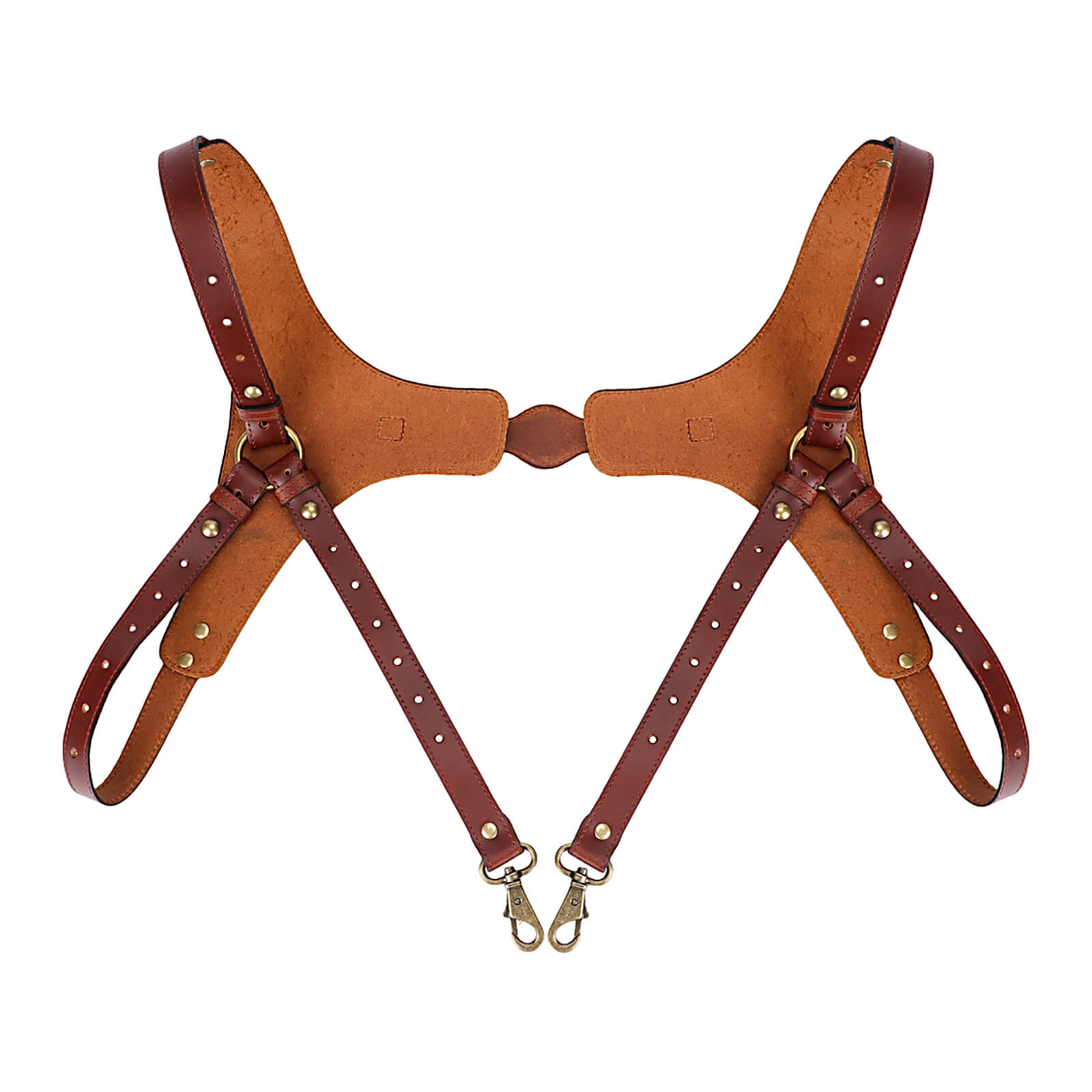 TOURBON Men's Genuine Leather Harness Suspenders Adjustable Vintage Braces