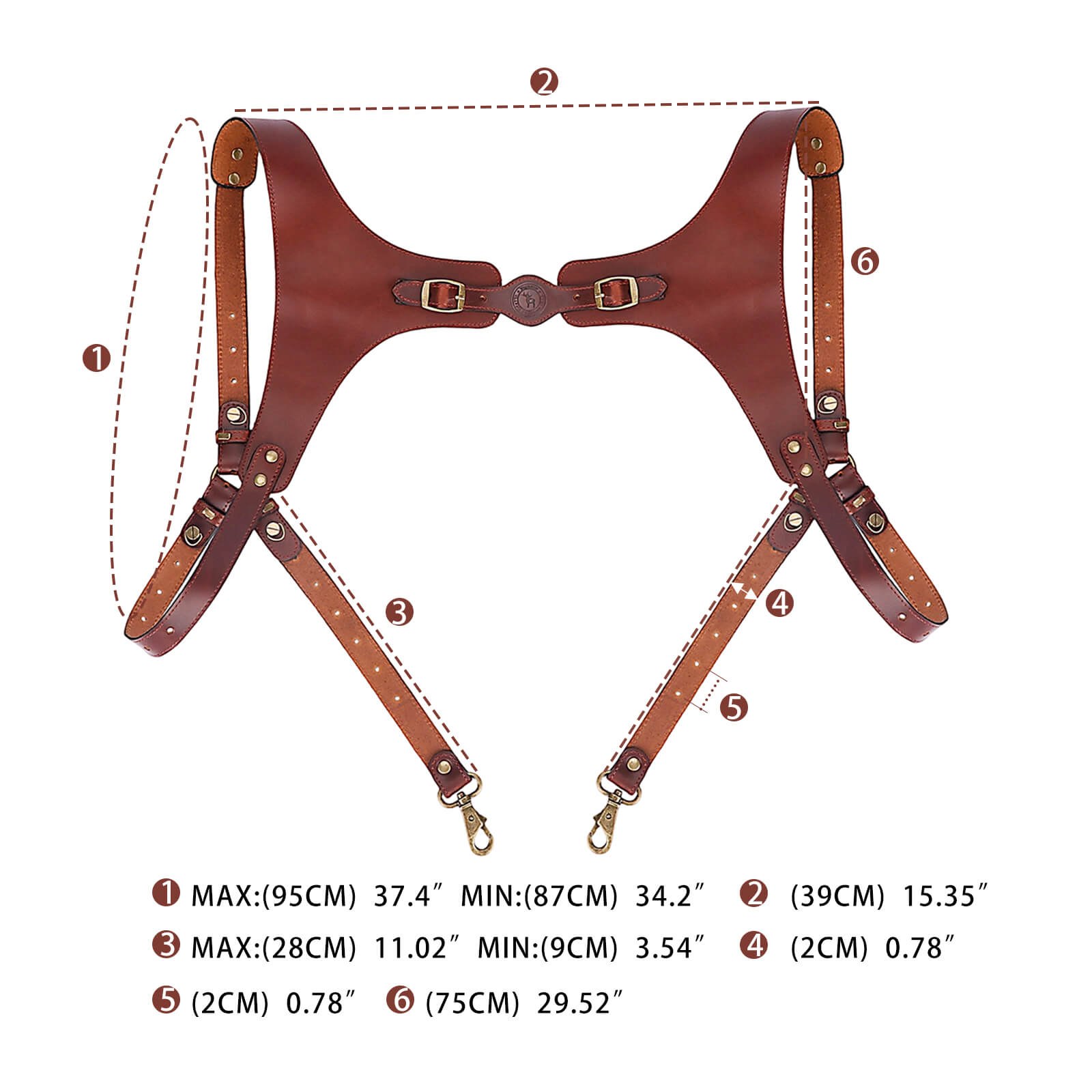 TOURBON Men's Genuine Leather Harness Suspenders Adjustable Vintage Braces