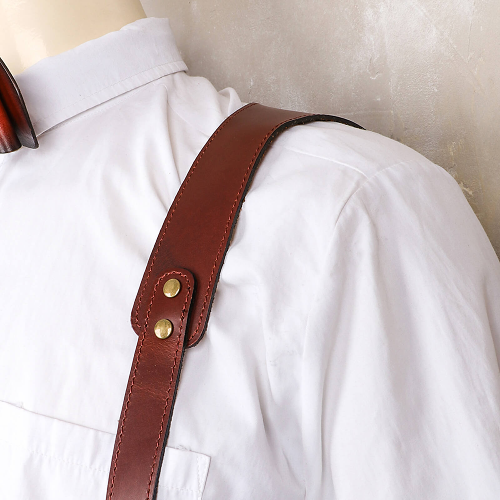 TOURBON Men's Genuine Leather Harness Suspenders Adjustable Vintage Braces