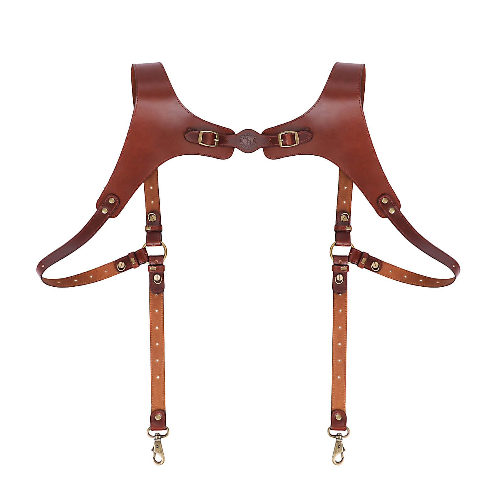 TOURBON Men's Genuine Leather Harness Suspenders Adjustable Vintage Braces