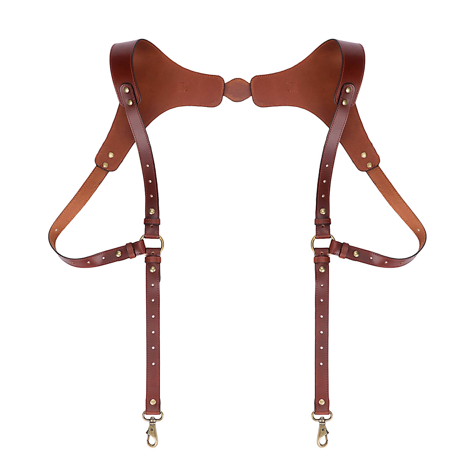 TOURBON Men's Genuine Leather Harness Suspenders Adjustable Vintage Braces