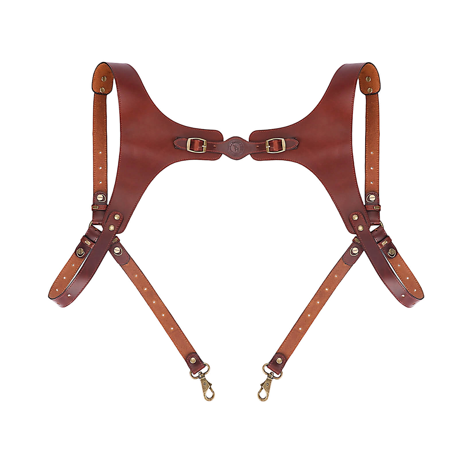 TOURBON Men's Genuine Leather Harness Suspenders Adjustable Vintage Braces