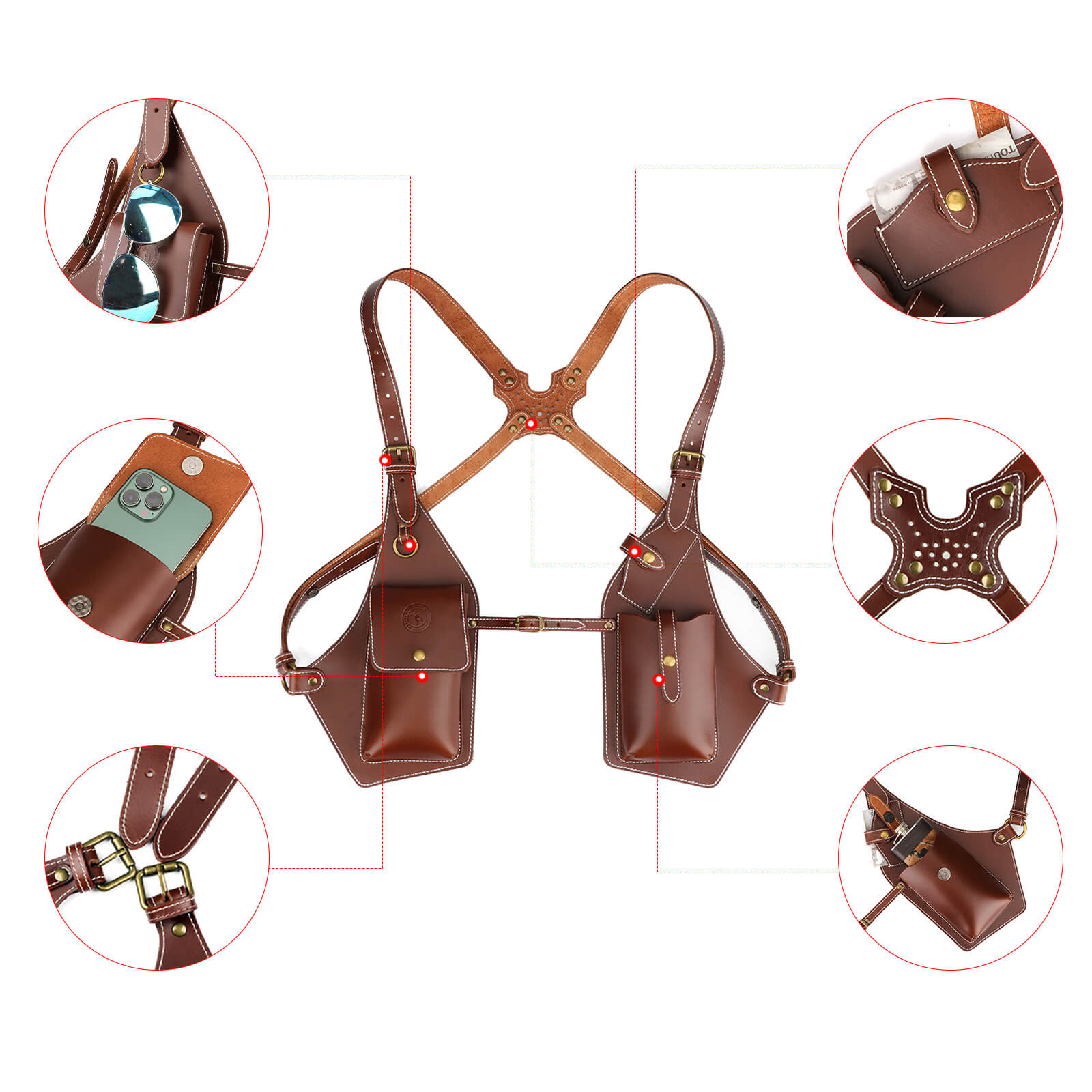 Tourbon Leather Shoulder Holster Multipurpose Concealed Phone Pouch