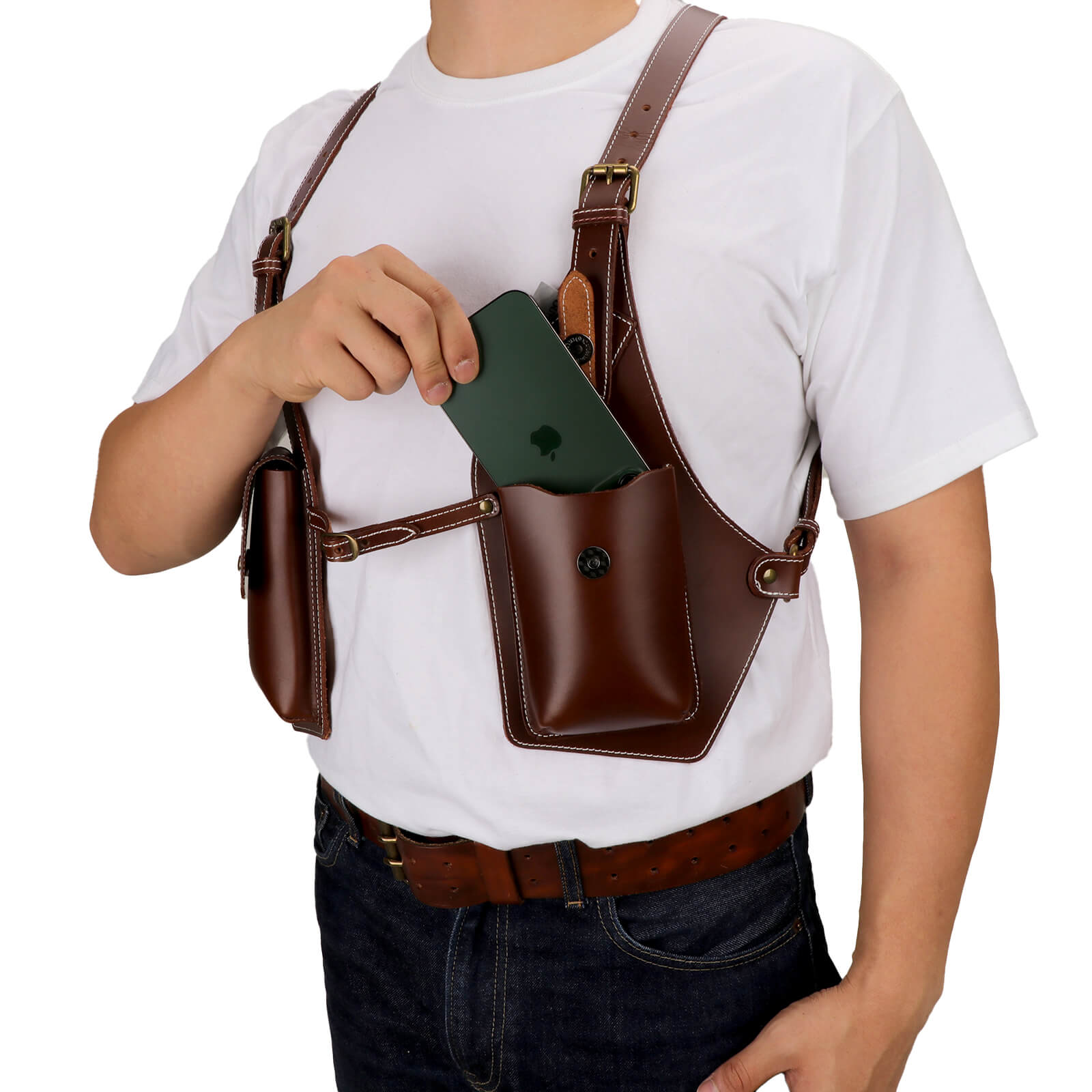 Tourbon Leather Shoulder Holster Multipurpose Concealed Phone Pouch