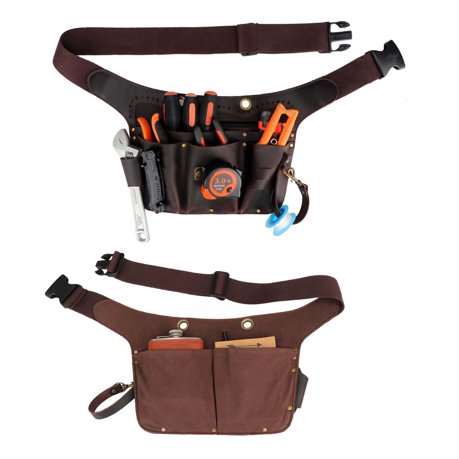 Tourbon Leather Utility Tool Belt Pouch 8 Pockets Tools Holster 