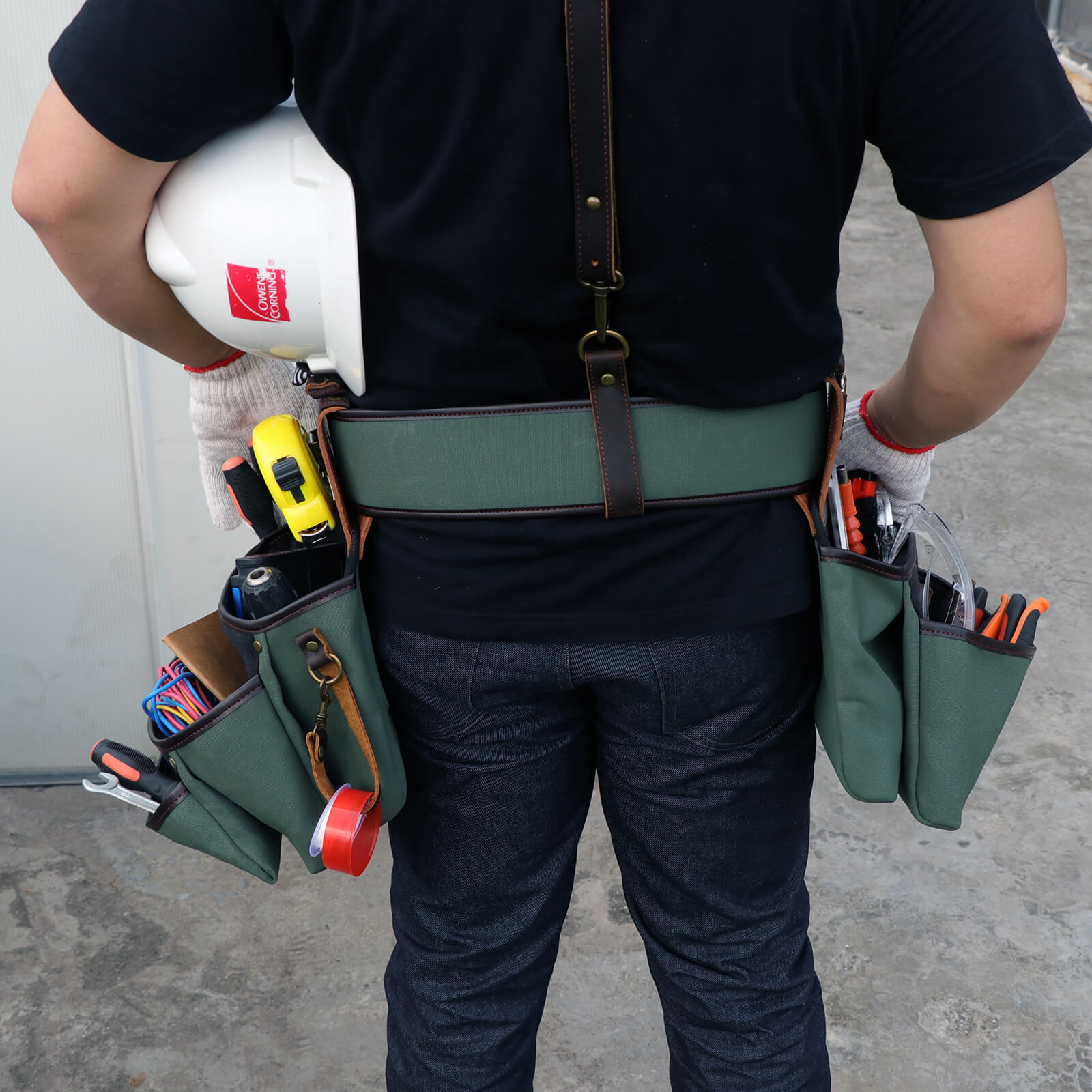 Tourbon Tool Belt Suspenders Heavy Duty 3 Points Padded Construction Work Pouch