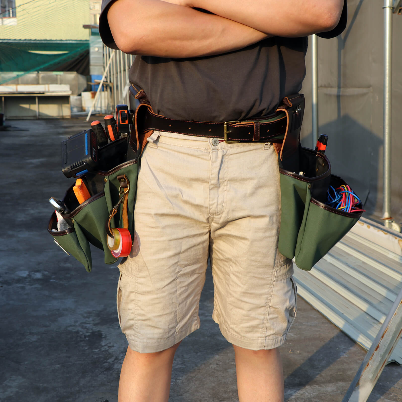 Tourbon Tool Belt Suspenders Heavy Duty 3 Points Padded Construction Work Pouch