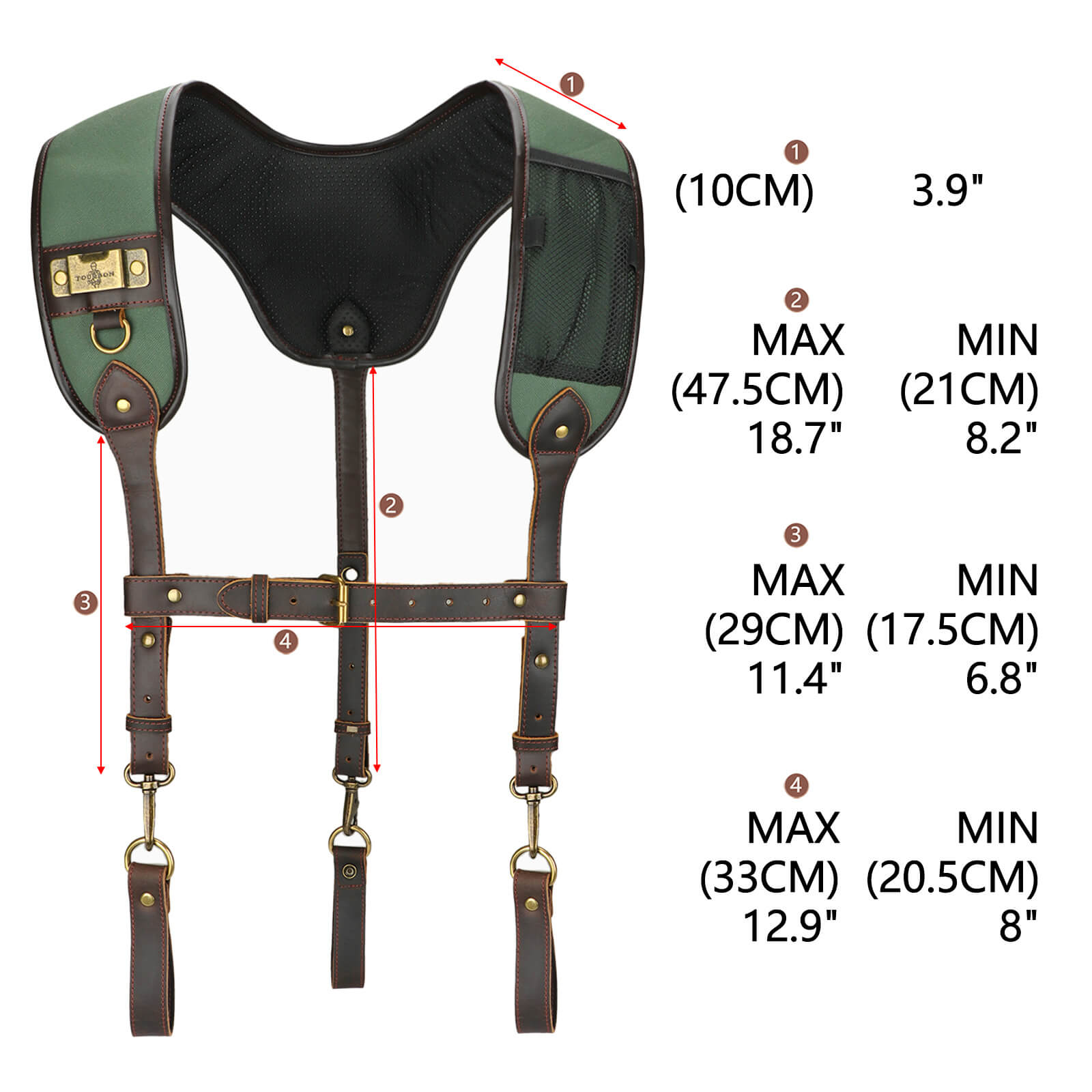 Tourbon Tool Belt Suspenders Heavy Duty 3 Points Padded Construction Work Pouch
