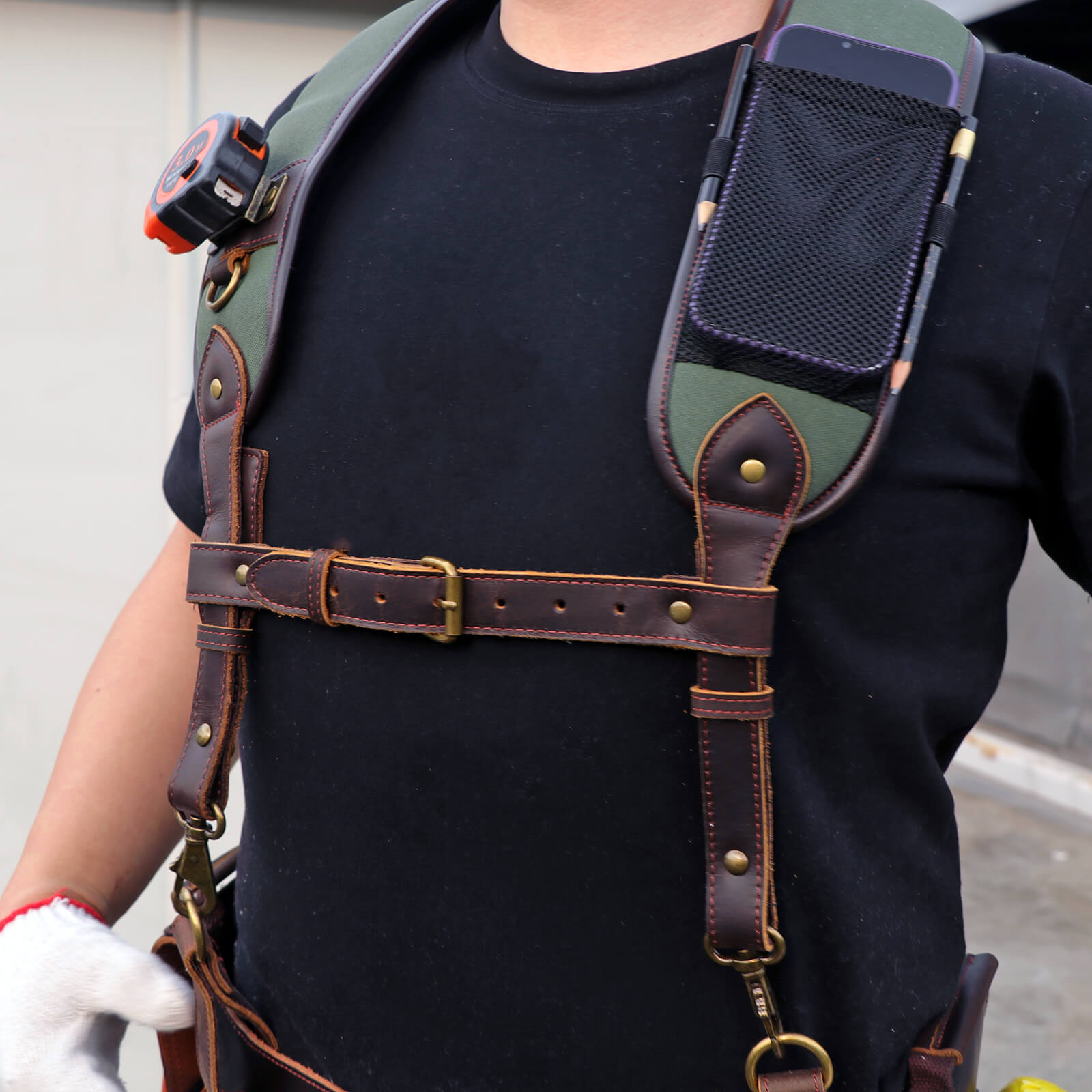 Tourbon Tool Belt Suspenders Heavy Duty 3 Points Padded Construction Work Pouch