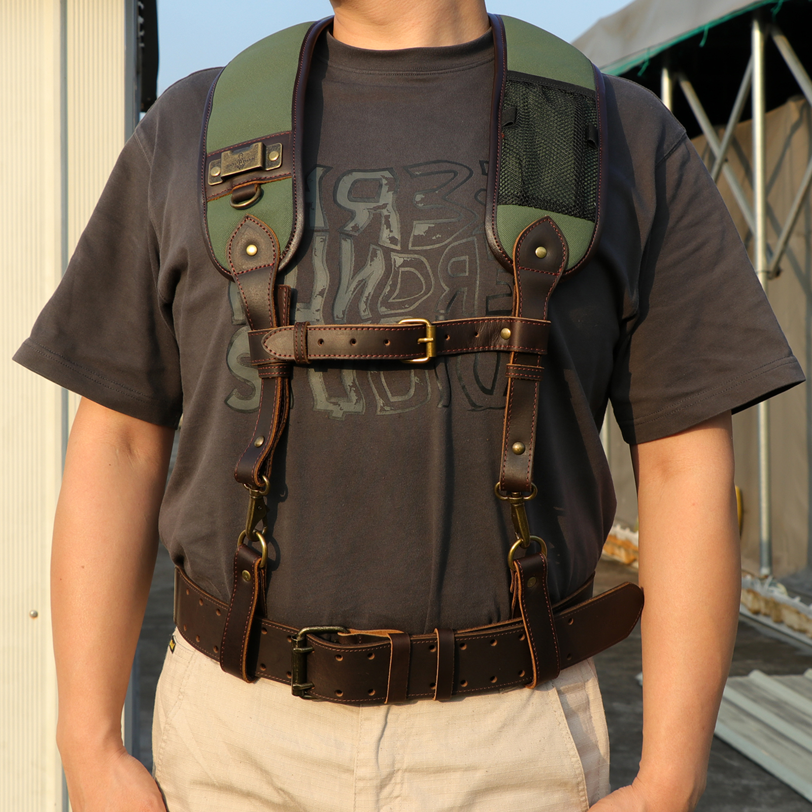 Tourbon Tool Belt Suspenders Heavy Duty 3 Points Padded Construction Work Pouch