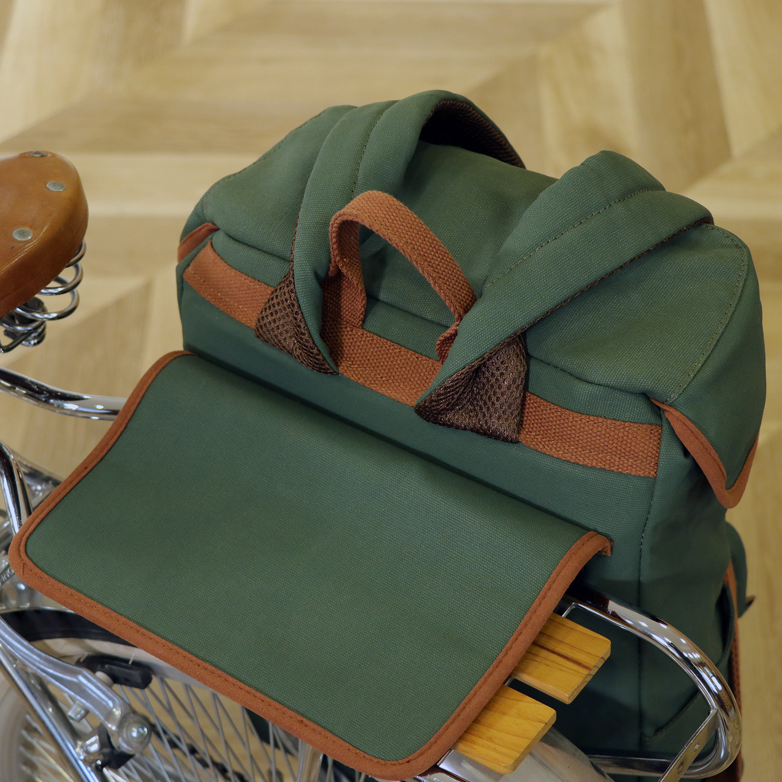 TOURBON Canvas Leather Backpack Pannier for Bicycle Rear Rack, 15 inches Laptop Bag