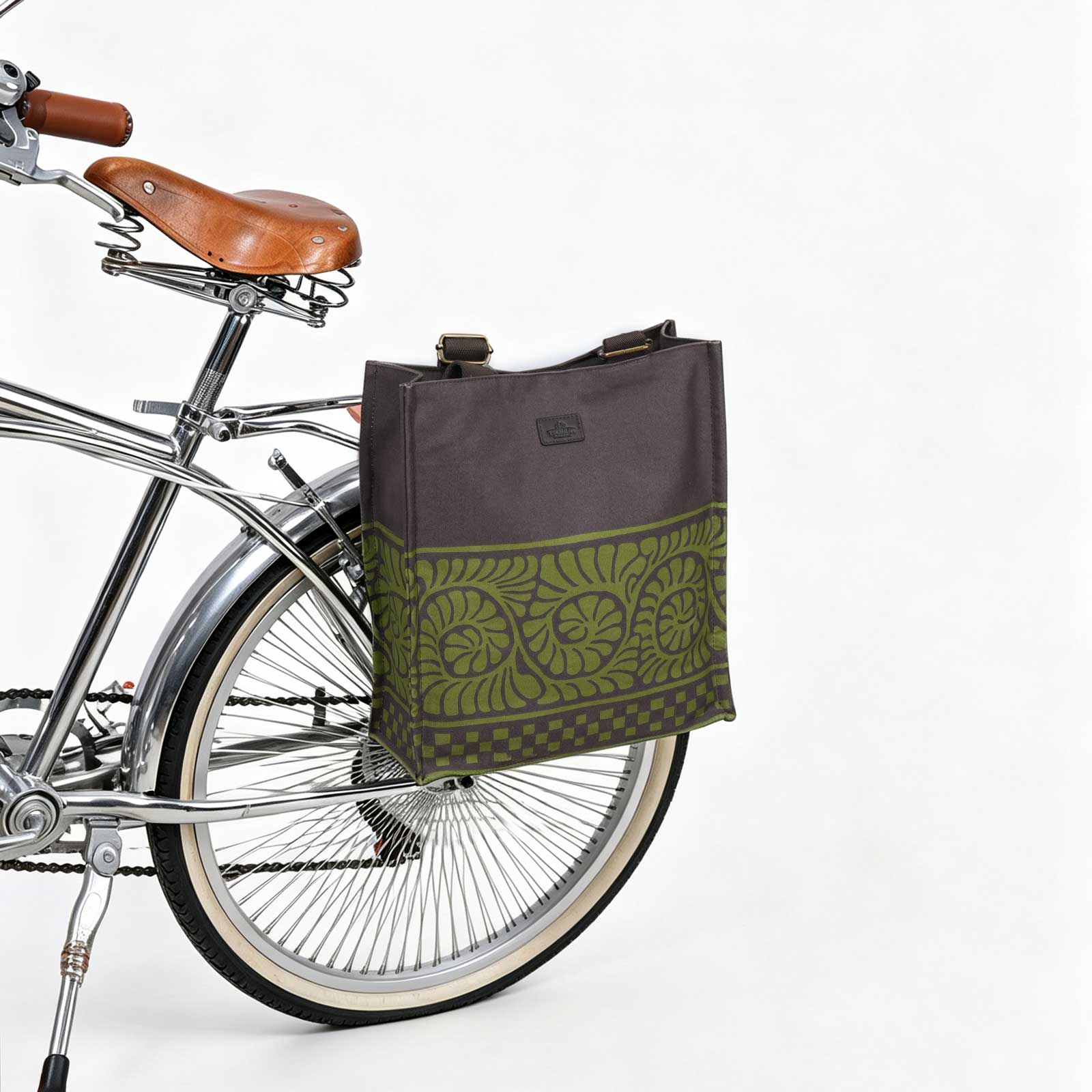TOURBON Vintage Canvas Bike Pannier Tote Bag with Rear Rack Hooks