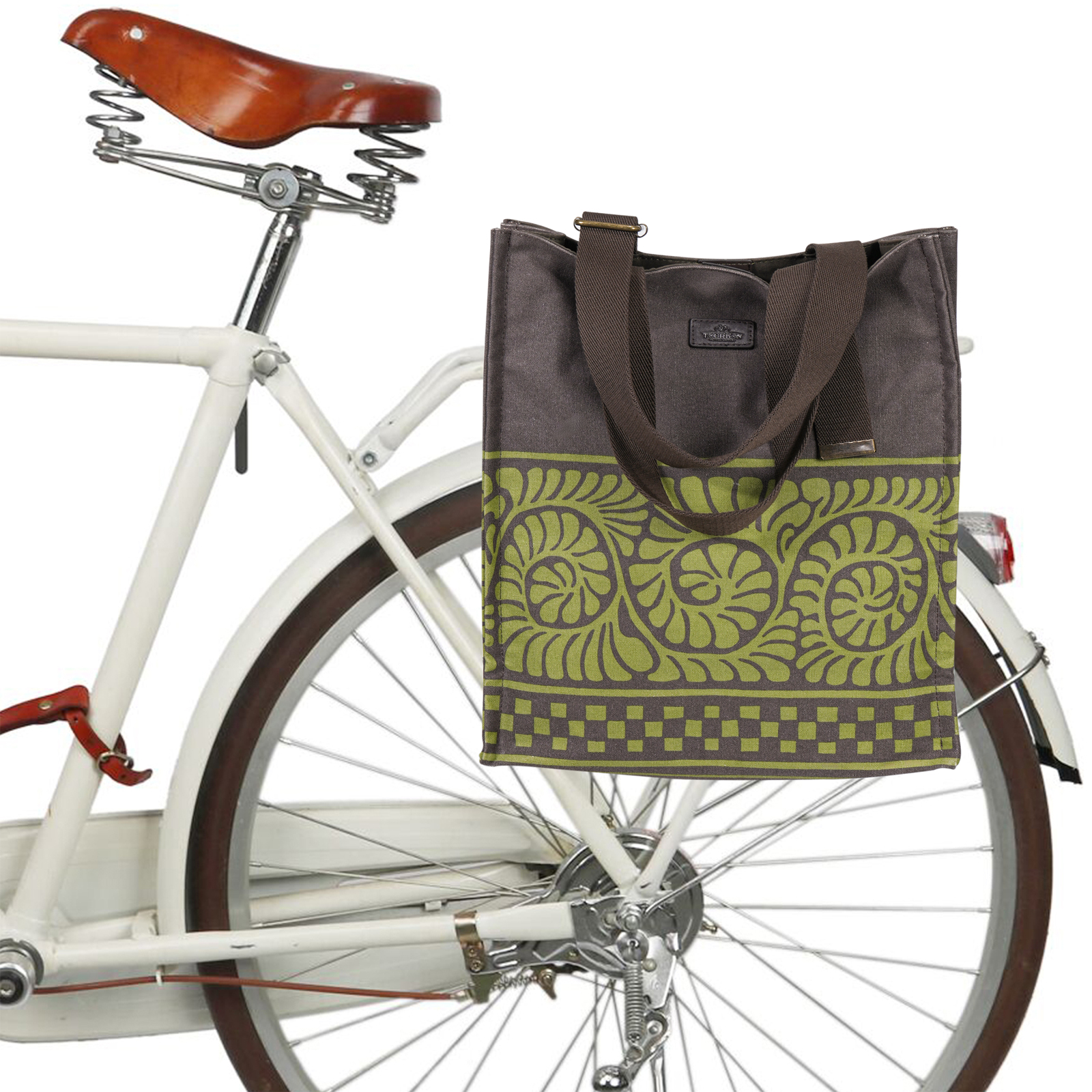 TOURBON Vintage Canvas Bike Pannier Tote Bag with Rear Rack Hooks