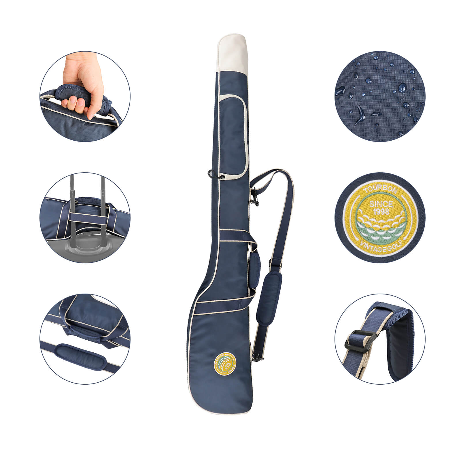 TOURBON Nylon Golf Carry Bag for a Few Clubs Blue