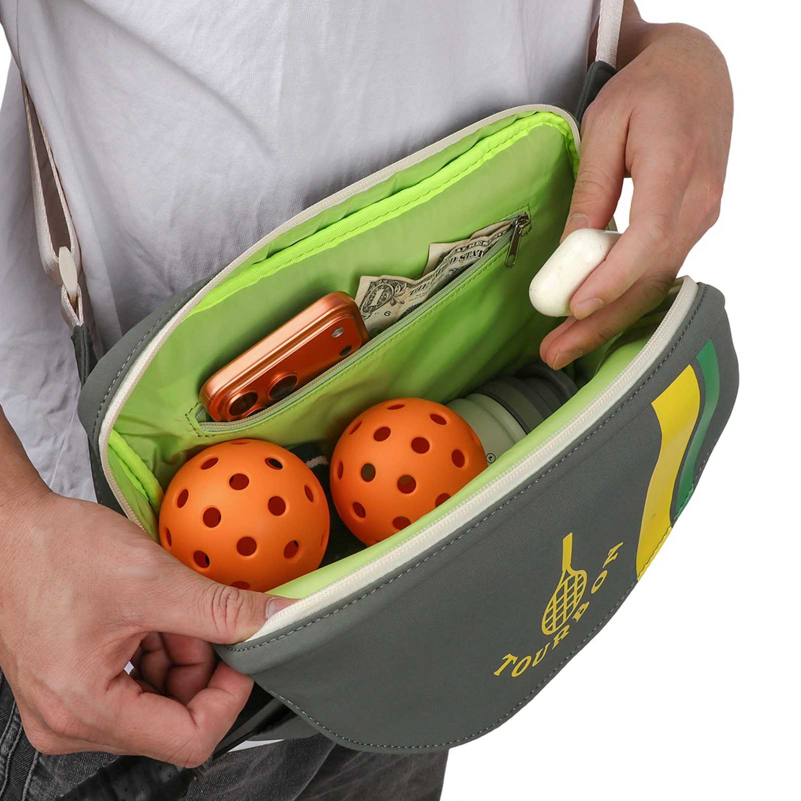 TOURBON Nylon Pickleball Bag Pickle Ball Paddle Sling Bag