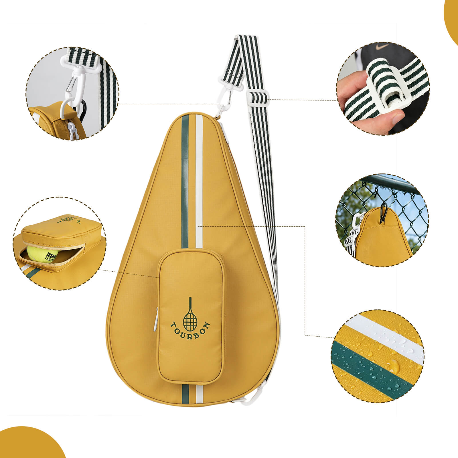 Tourbon Padel & Pickleball Racket Sling Bag with Adjustable Strap