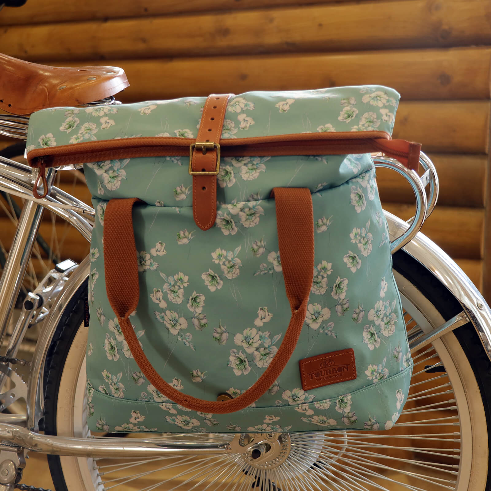 TOURBON Canvas and Leather Roll-top Clip-On Bicycle Panniers Women