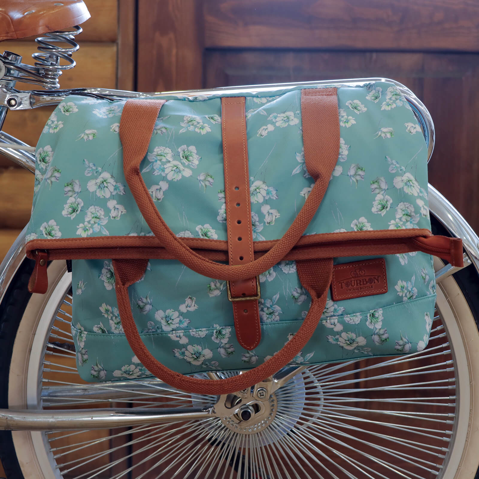 TOURBON Canvas and Leather Roll-top Clip-On Bicycle Panniers Women
