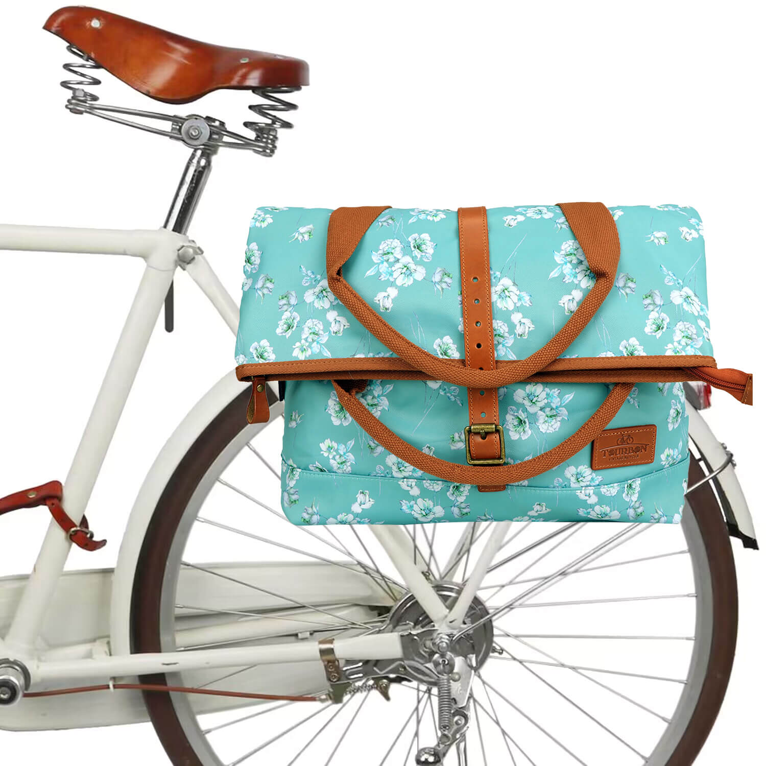 TOURBON Canvas and Leather Roll-top Clip-On Bicycle Panniers Women