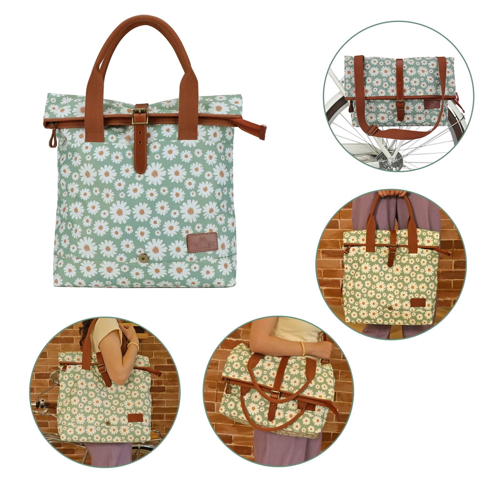 TOURBON Canvas and Leather Roll-top Clip-On Bicycle Panniers Women