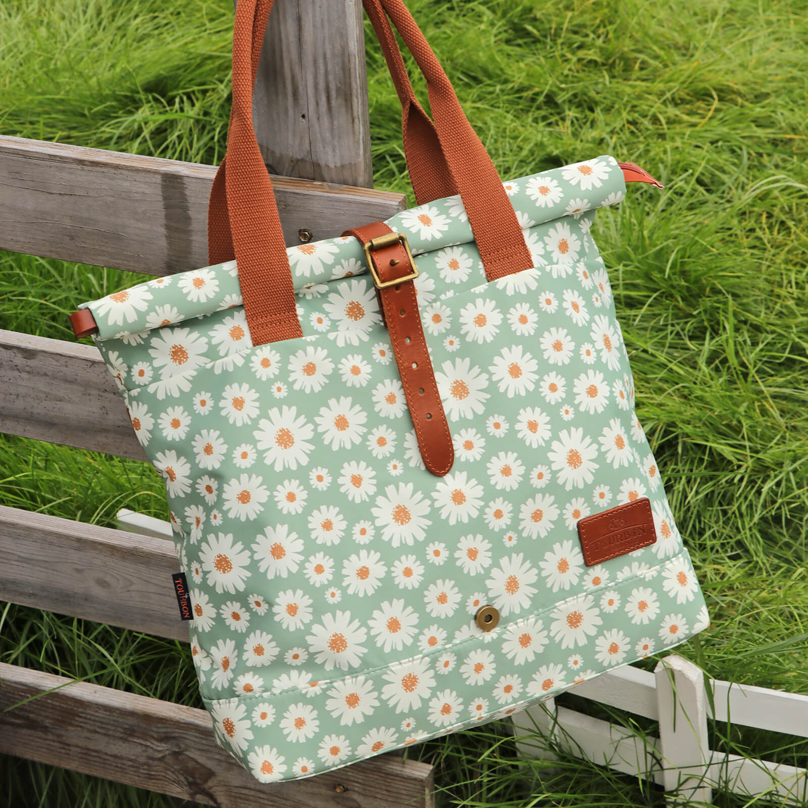 TOURBON Canvas and Leather Roll-top Clip-On Bicycle Panniers Women