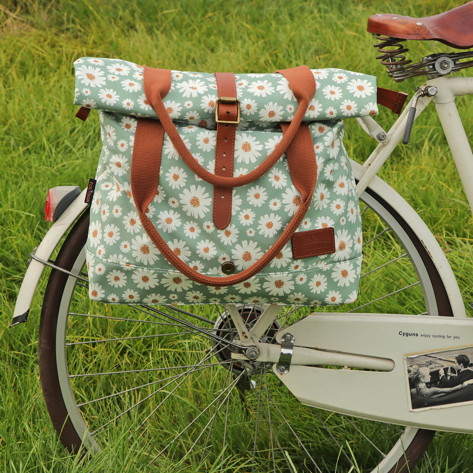 TOURBON Canvas and Leather Roll-top Clip-On Bicycle Panniers Women