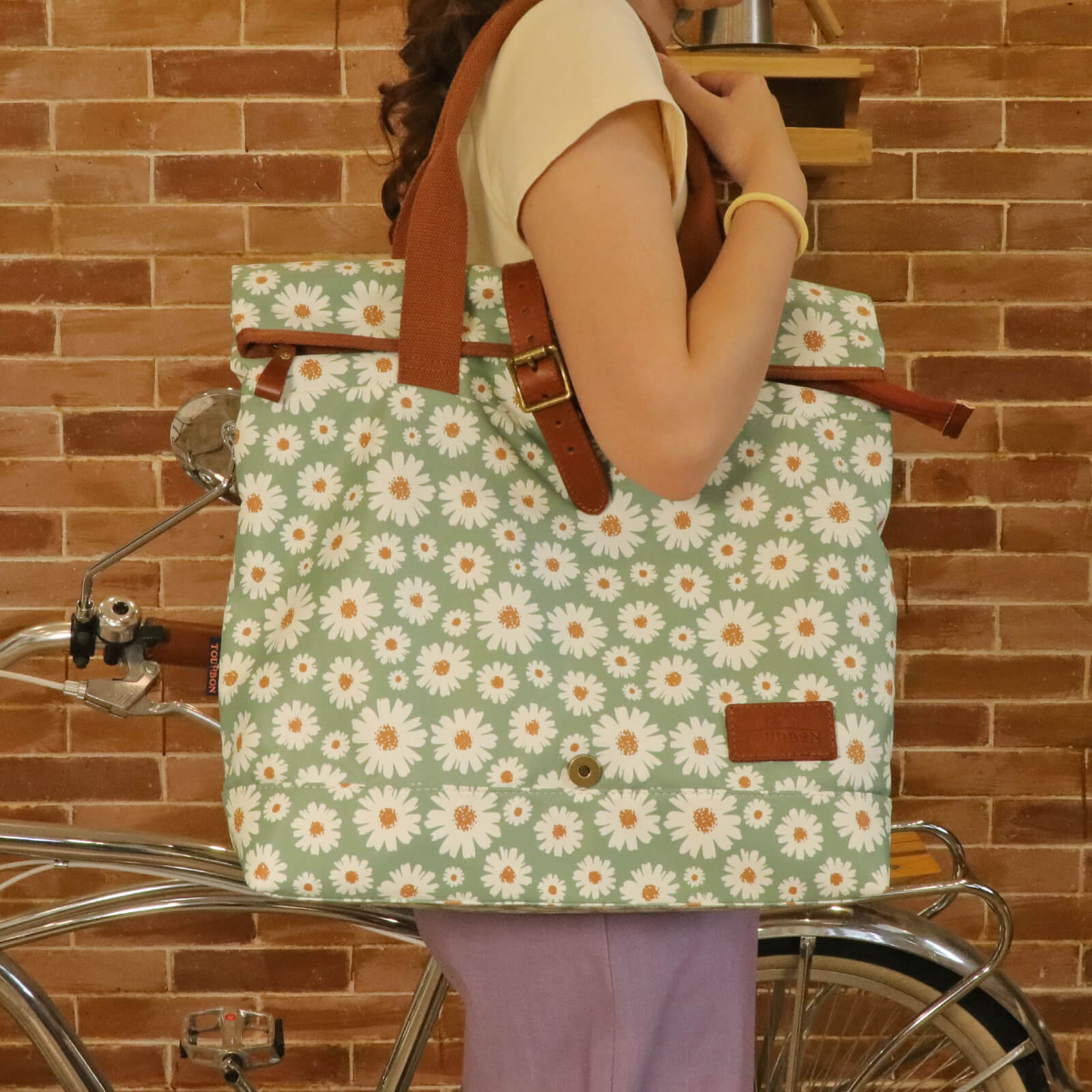 TOURBON Canvas and Leather Roll-top Clip-On Bicycle Panniers Women