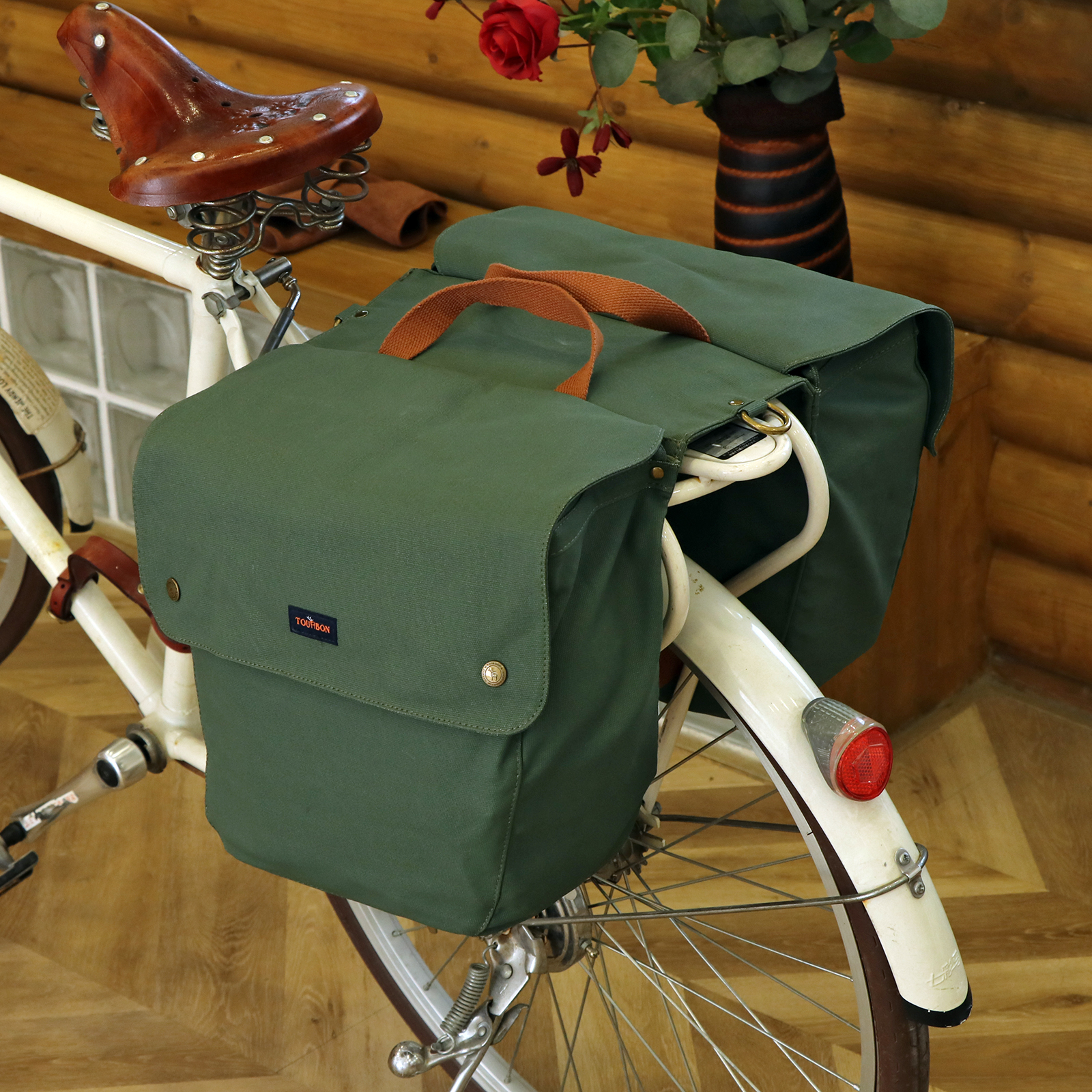 TOURBON Canvas Cycling Bicycle Bike Pannier Rear Seat Bag