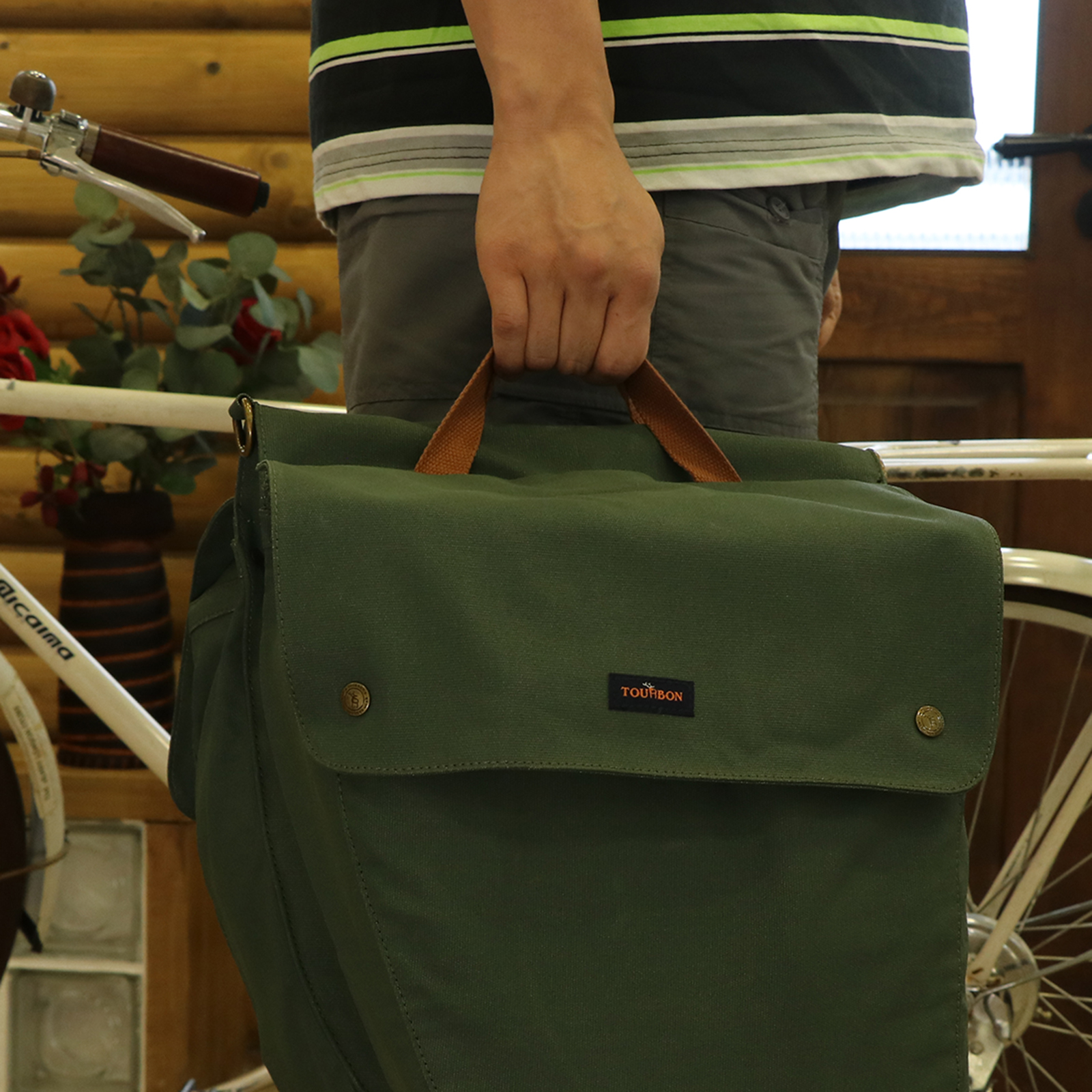 TOURBON Canvas Cycling Bicycle Bike Pannier Rear Seat Bag