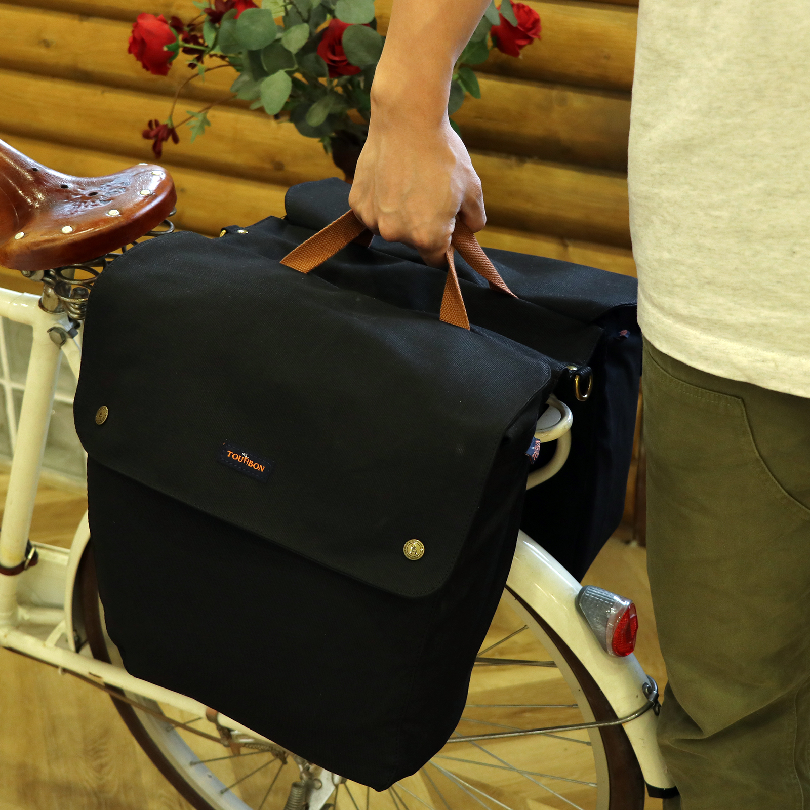 TOURBON Canvas Cycling Bicycle Bike Pannier Rear Seat Bag