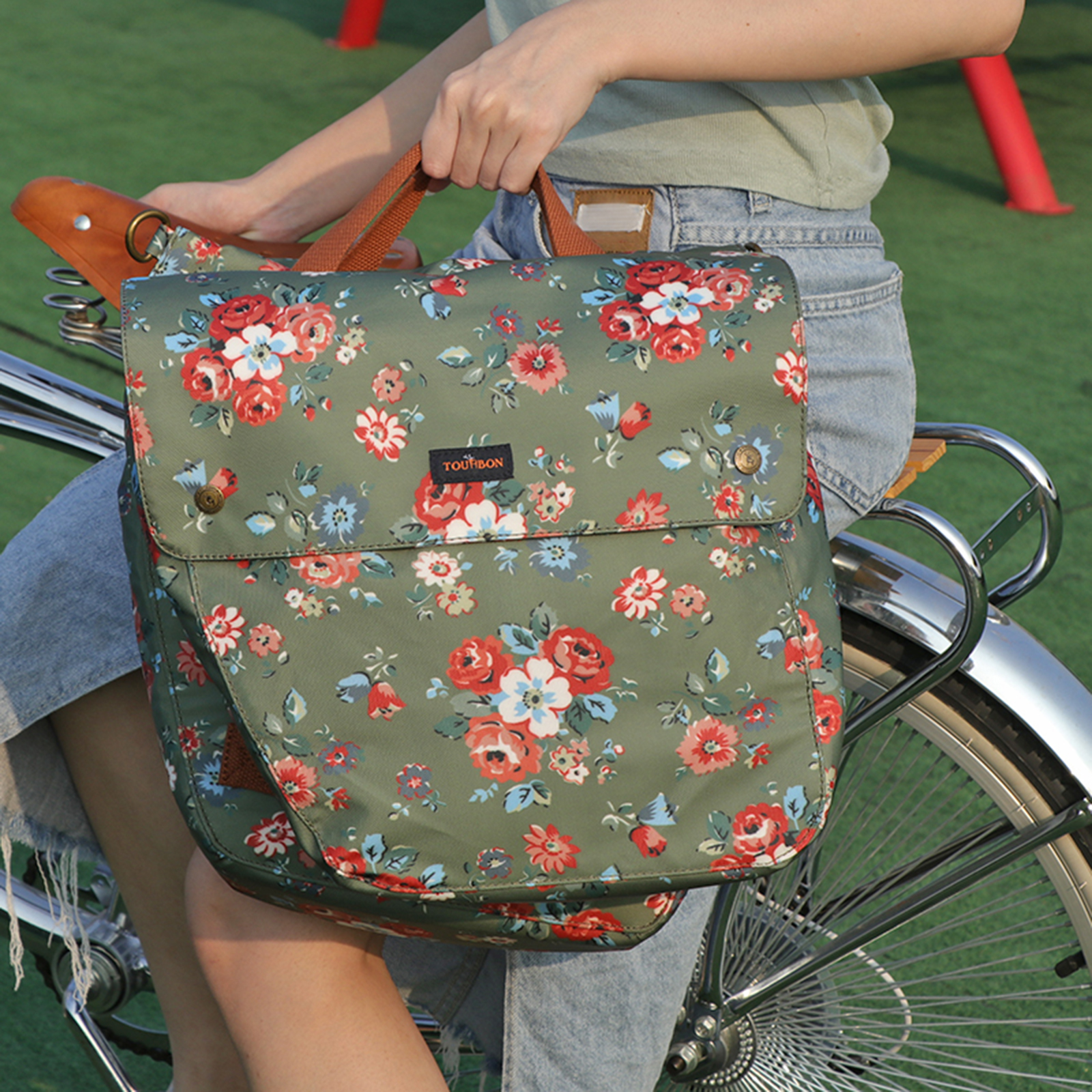 TOURBON Canvas Cycling Bicycle Bike Pannier Rear Seat Bag
