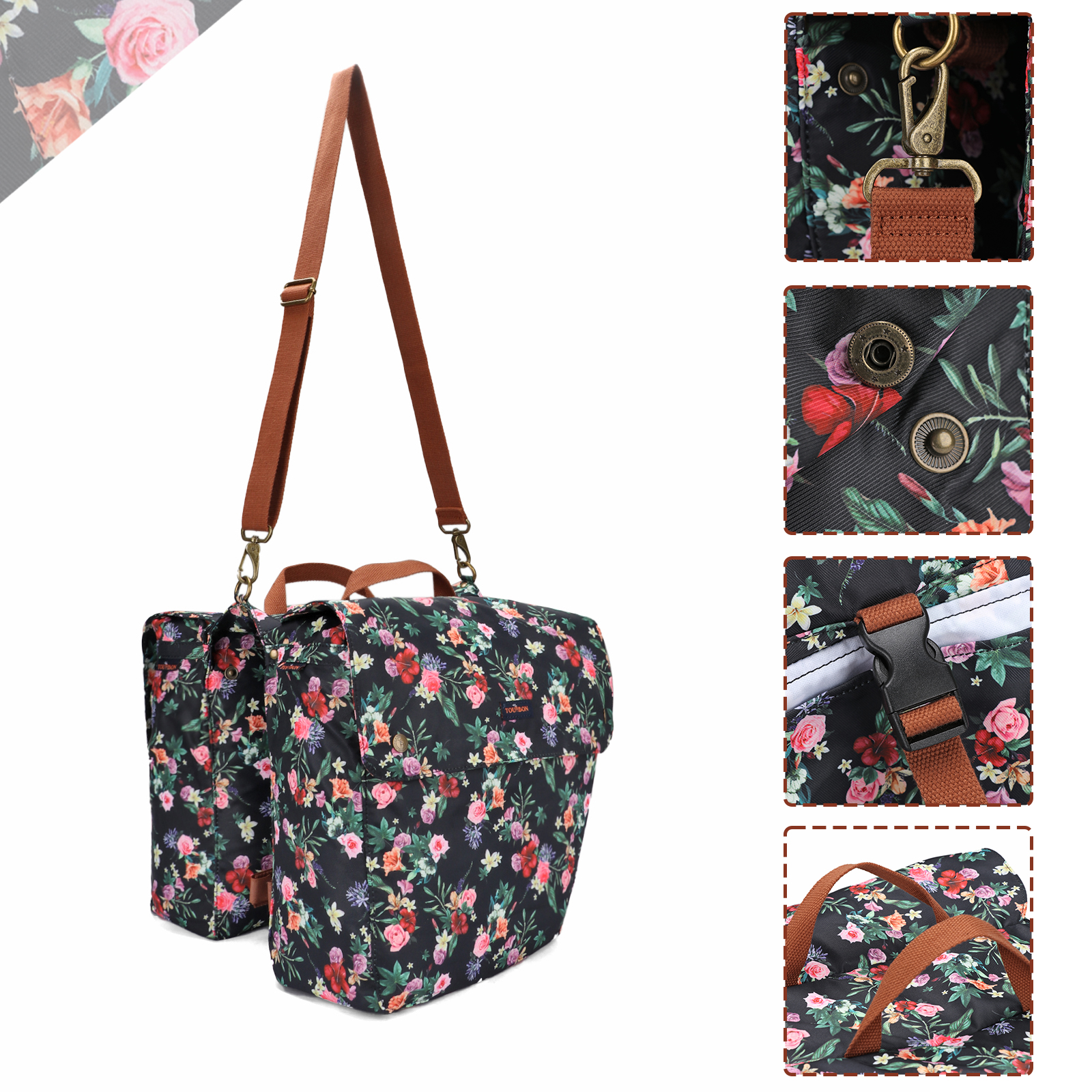 TOURBON Canvas Cycling Bicycle Bike Pannier Rear Seat Bag