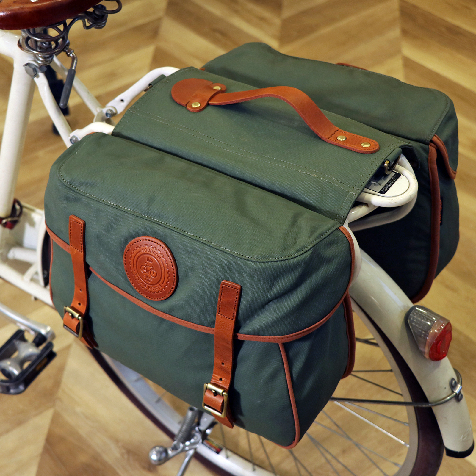 TOURBON Waterproof Canvas Leather Double Bike Pannier Bag