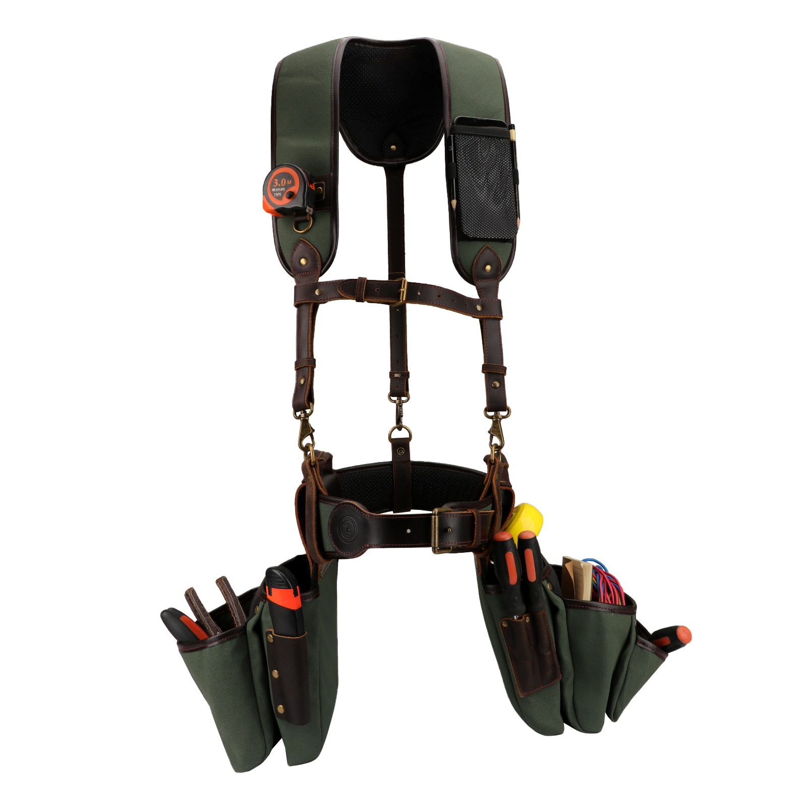 Tourbon Tool Belt Suspenders Heavy Duty 3 Points Padded Construction Work Pouch
