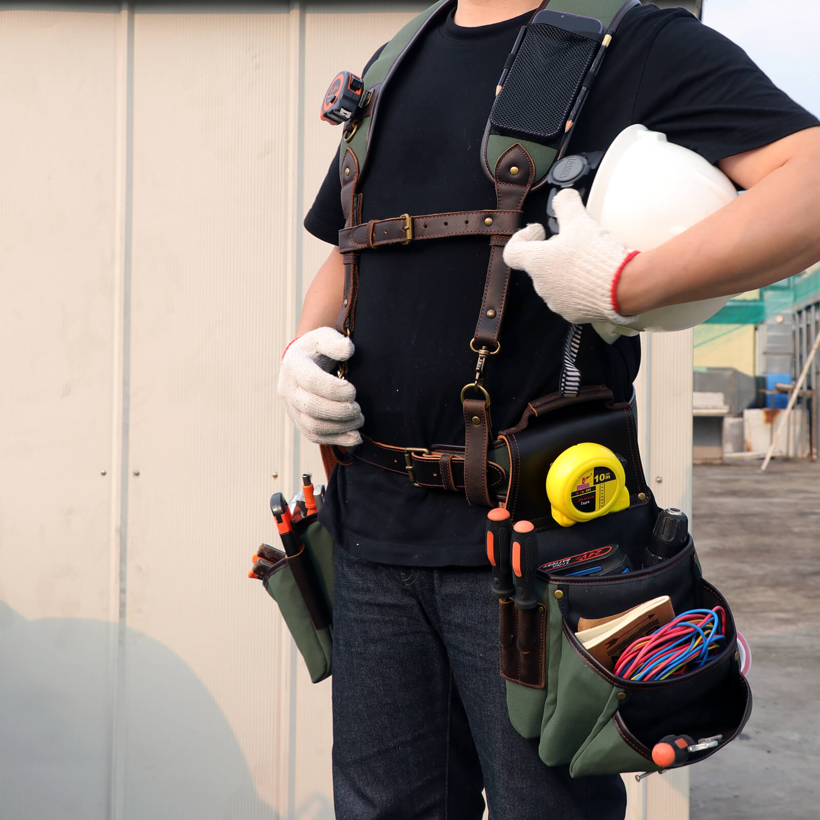 Tourbon Tool Belt Suspenders Heavy Duty 3 Points Padded Construction Work Pouch