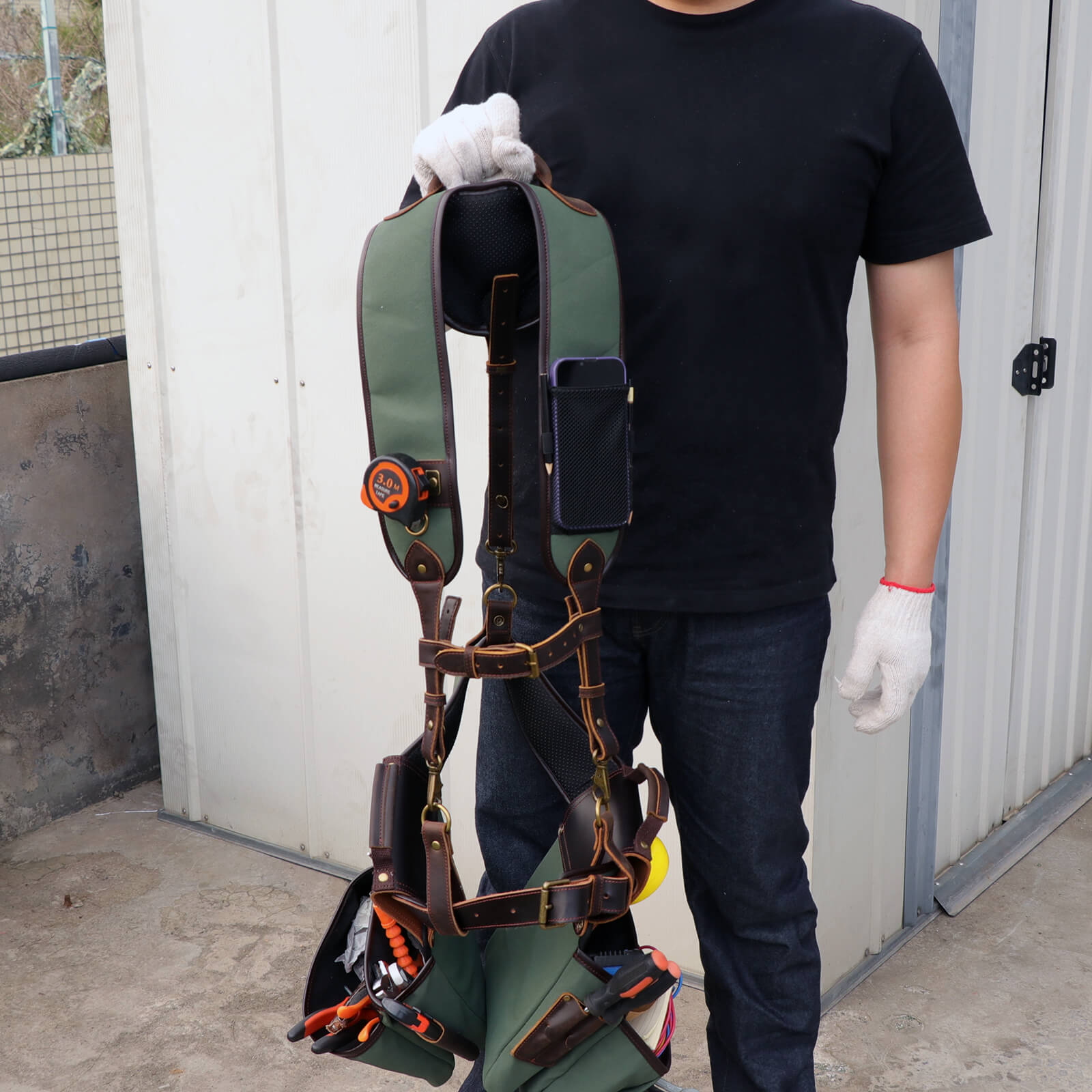 Tourbon Tool Belt Suspenders Heavy Duty 3 Points Padded Construction Work Pouch