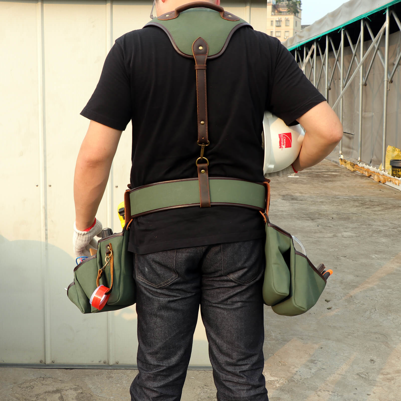 Tourbon Tool Belt Suspenders Heavy Duty 3 Points Padded Construction Work Pouch