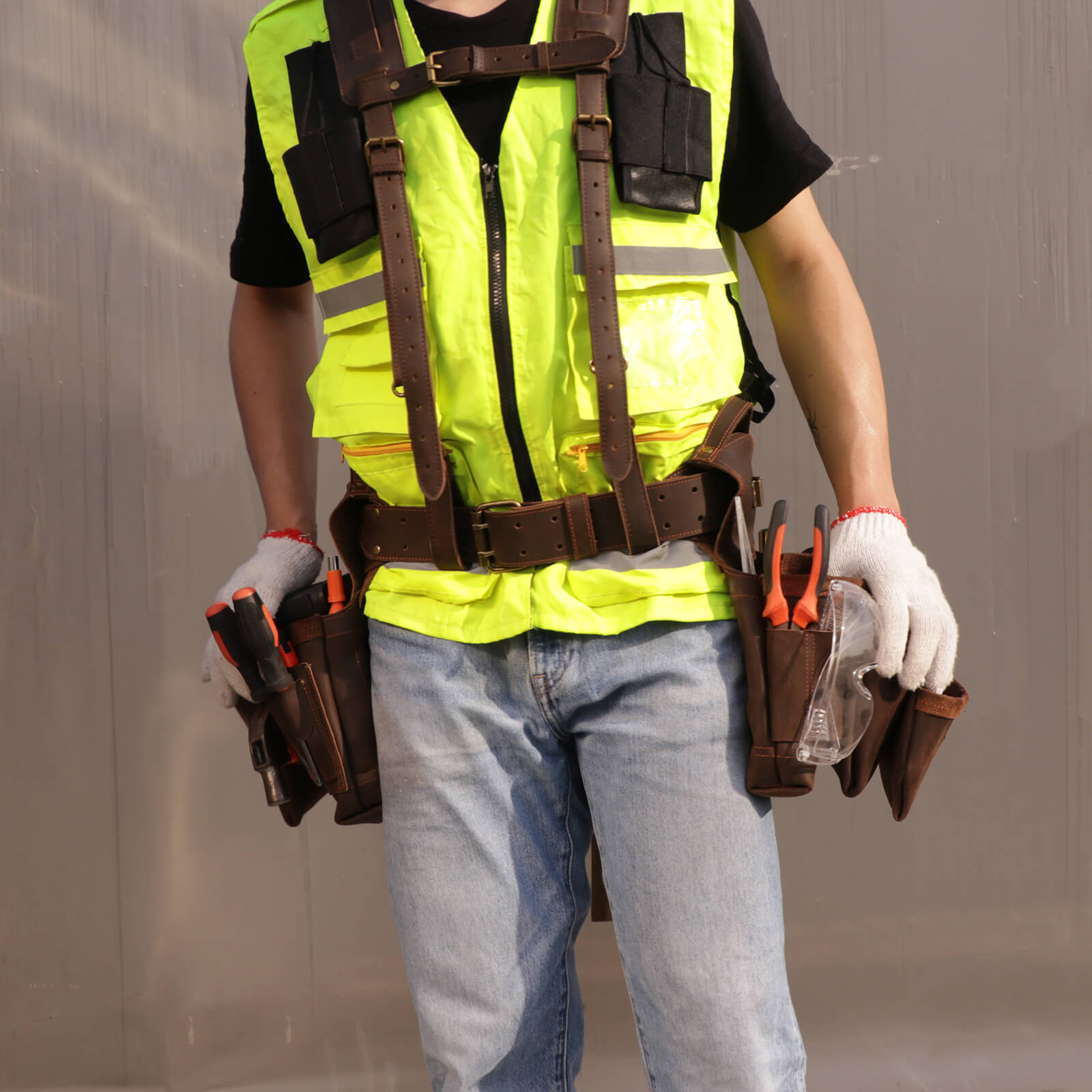 leather tool belt with suspenders