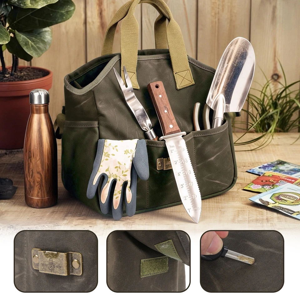 Tourbon Waxed Canvas Gardening Tools Storage Tote Bag